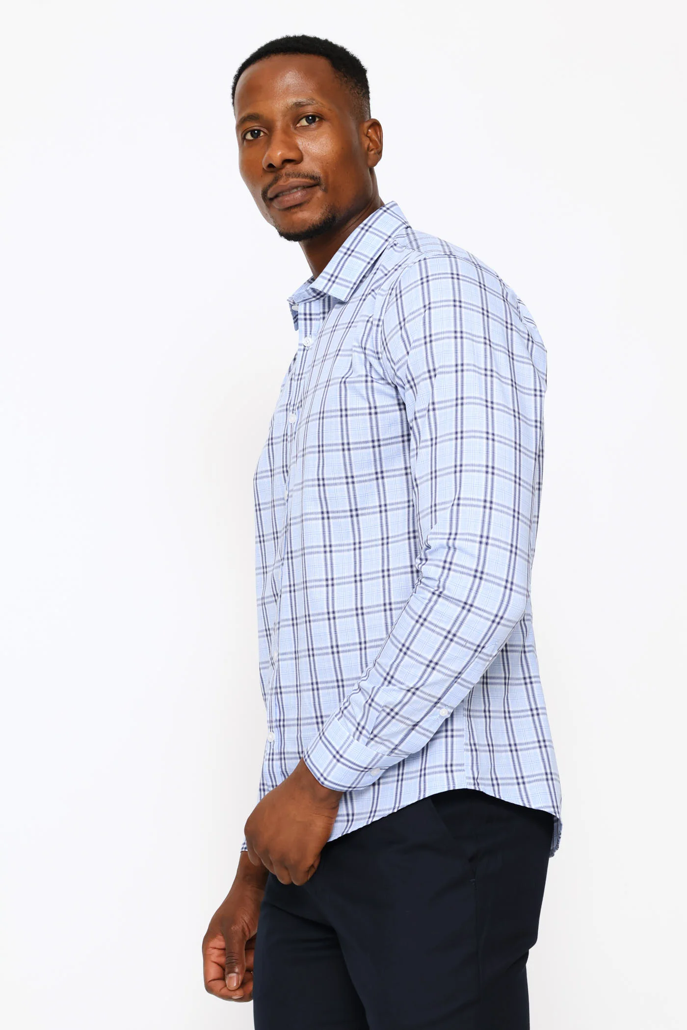 Slim Check Printed Shirt - Navy/Blue - Image 3
