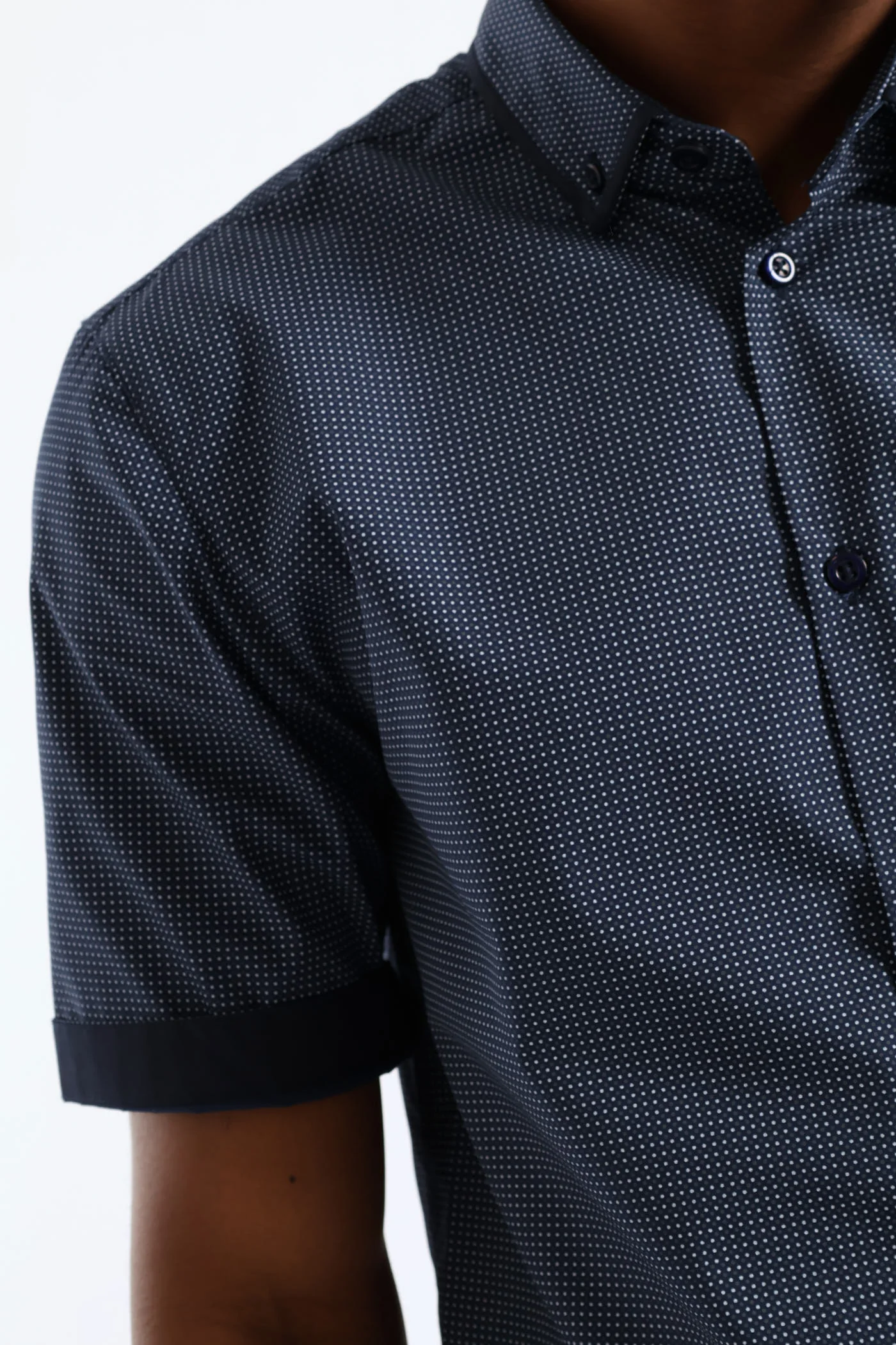 Slim Contrast Detail Spot Print Shirt - Navy - Image 2