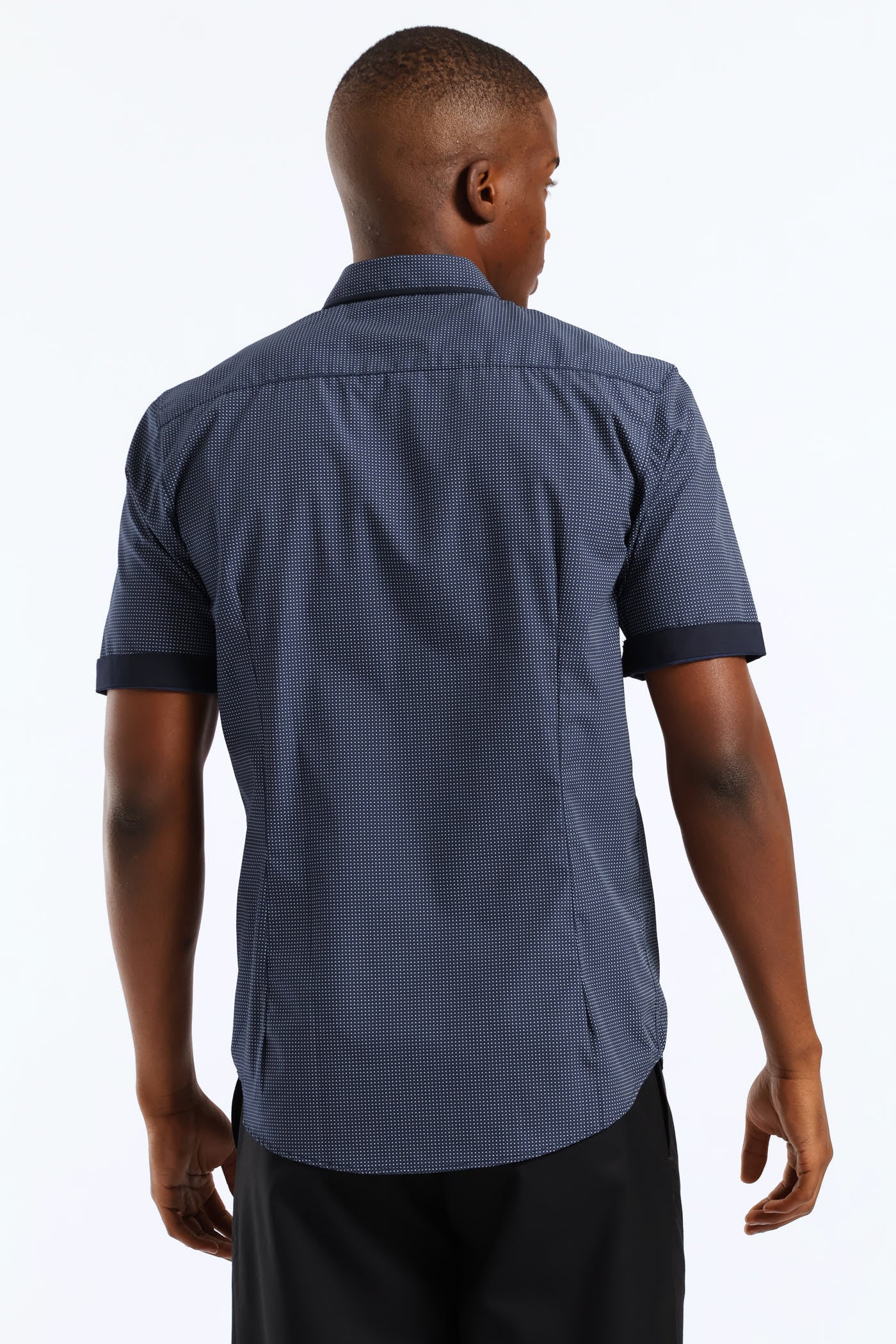 Slim Contrast Detail Spot Print Shirt - Navy - Image 4