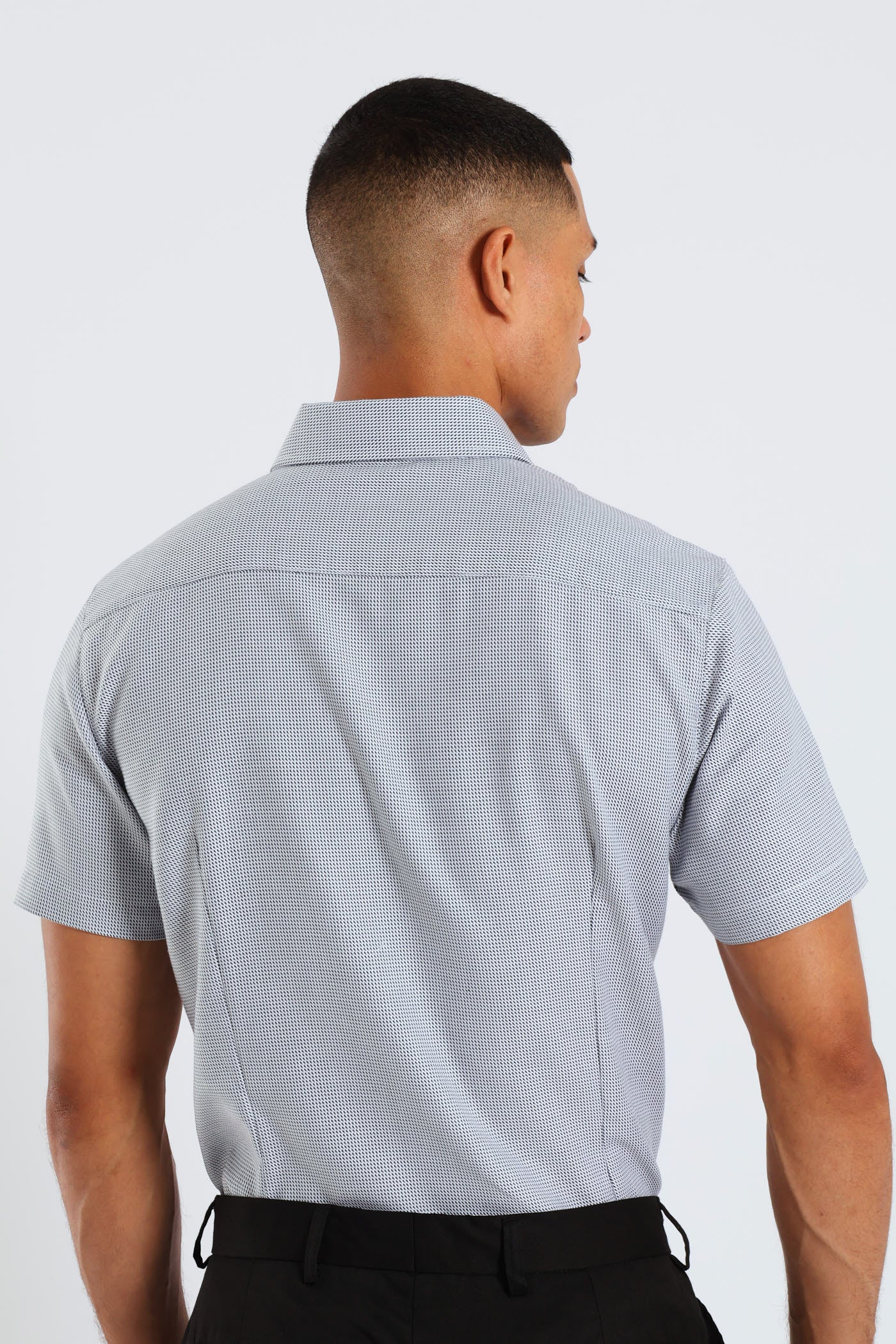 Slim Diagonal Stripe Gradient Textured Short Sleeve Shirt - Black/White - Image 4
