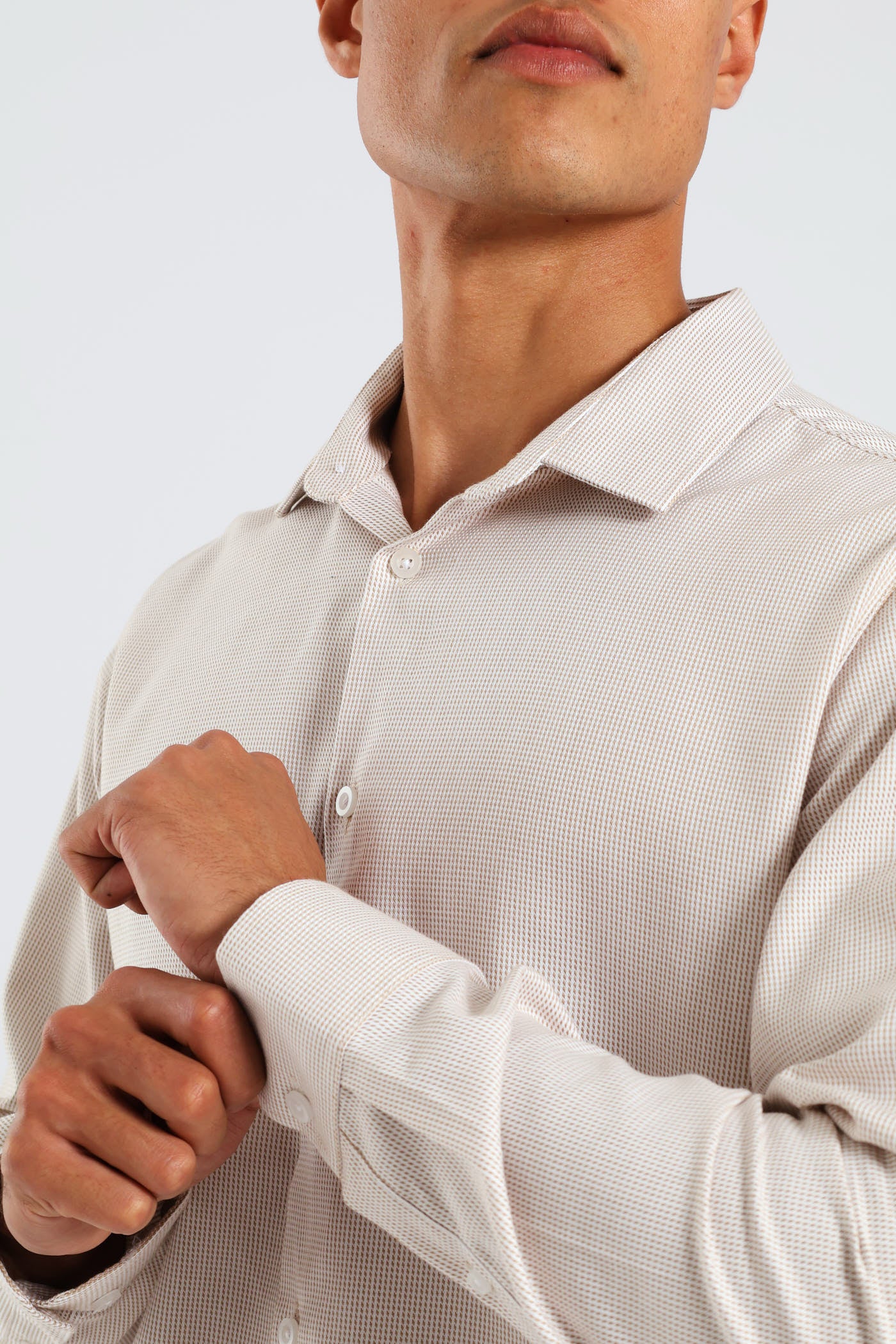 Slim Diagonal Stripe Textured Shirt - White/Beige - Image 4