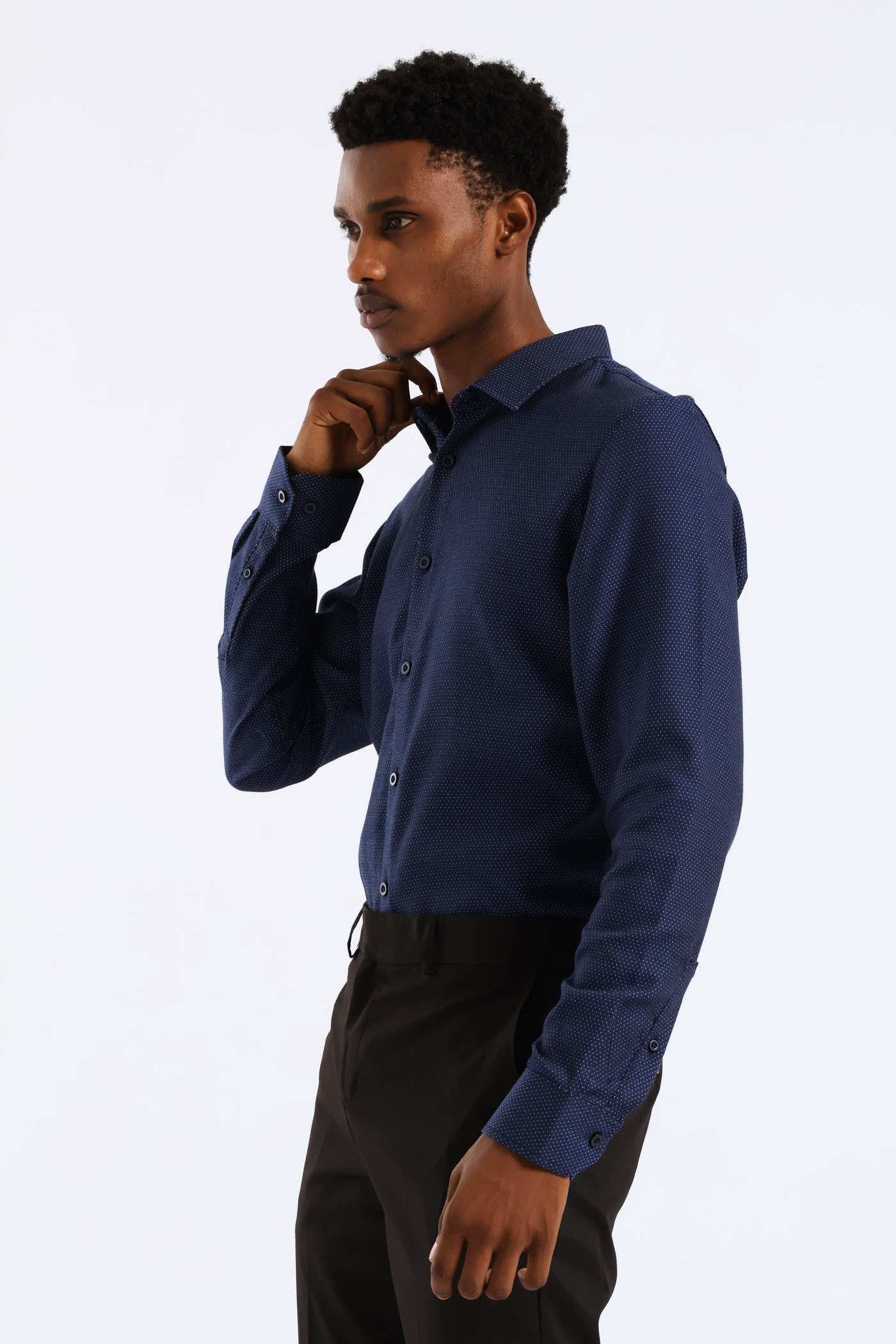 Slim Diamond Spot Textured Shirt - Navy - Image 3