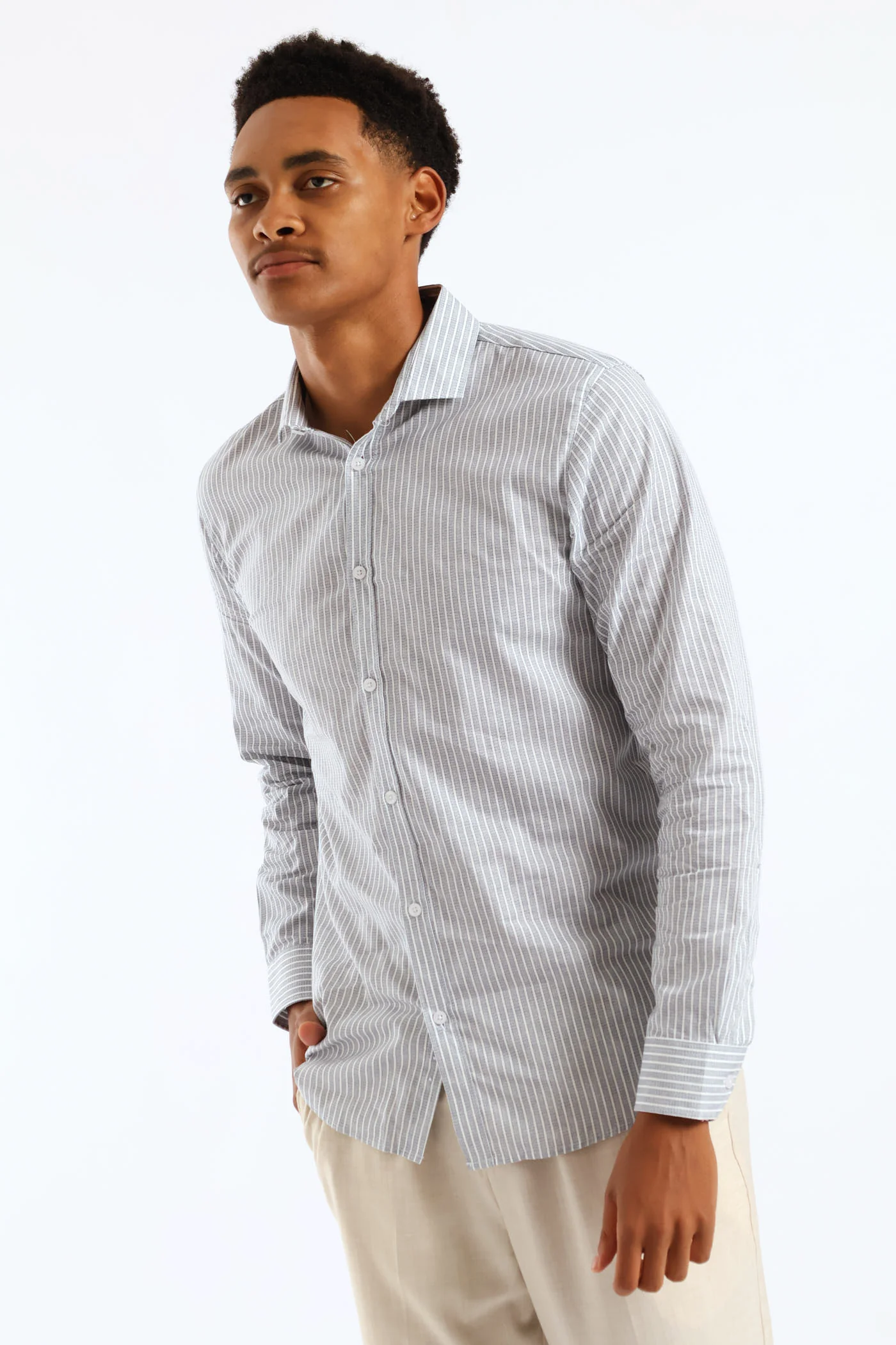 Slim Dotted Stripe Printed Shirt - White/Blue - Image 3