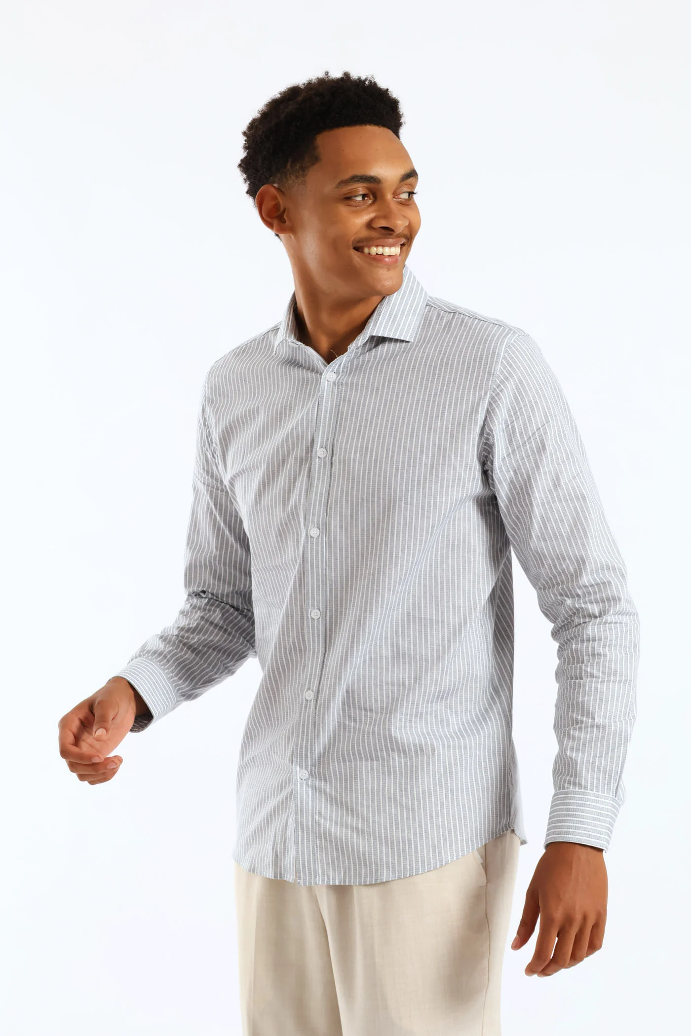 Slim Dotted Stripe Printed Shirt - White/Blue - Image 4