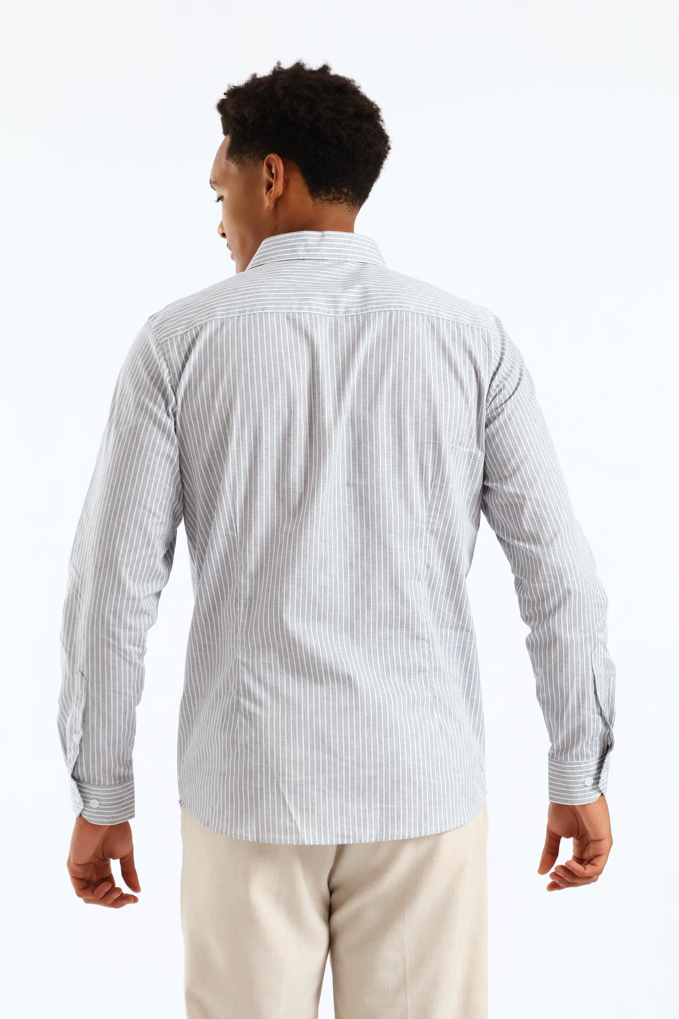 Slim Dotted Stripe Printed Shirt - White/Blue - Image 5
