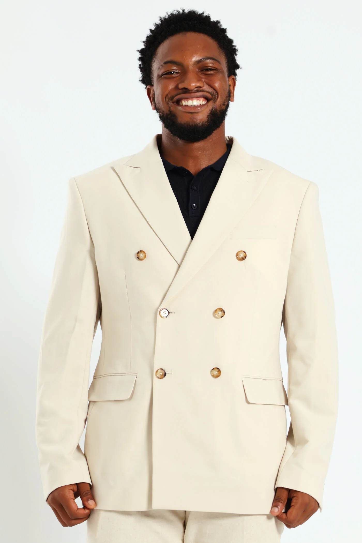 Slim Double Breasted Blazer - Neutral - Image 2