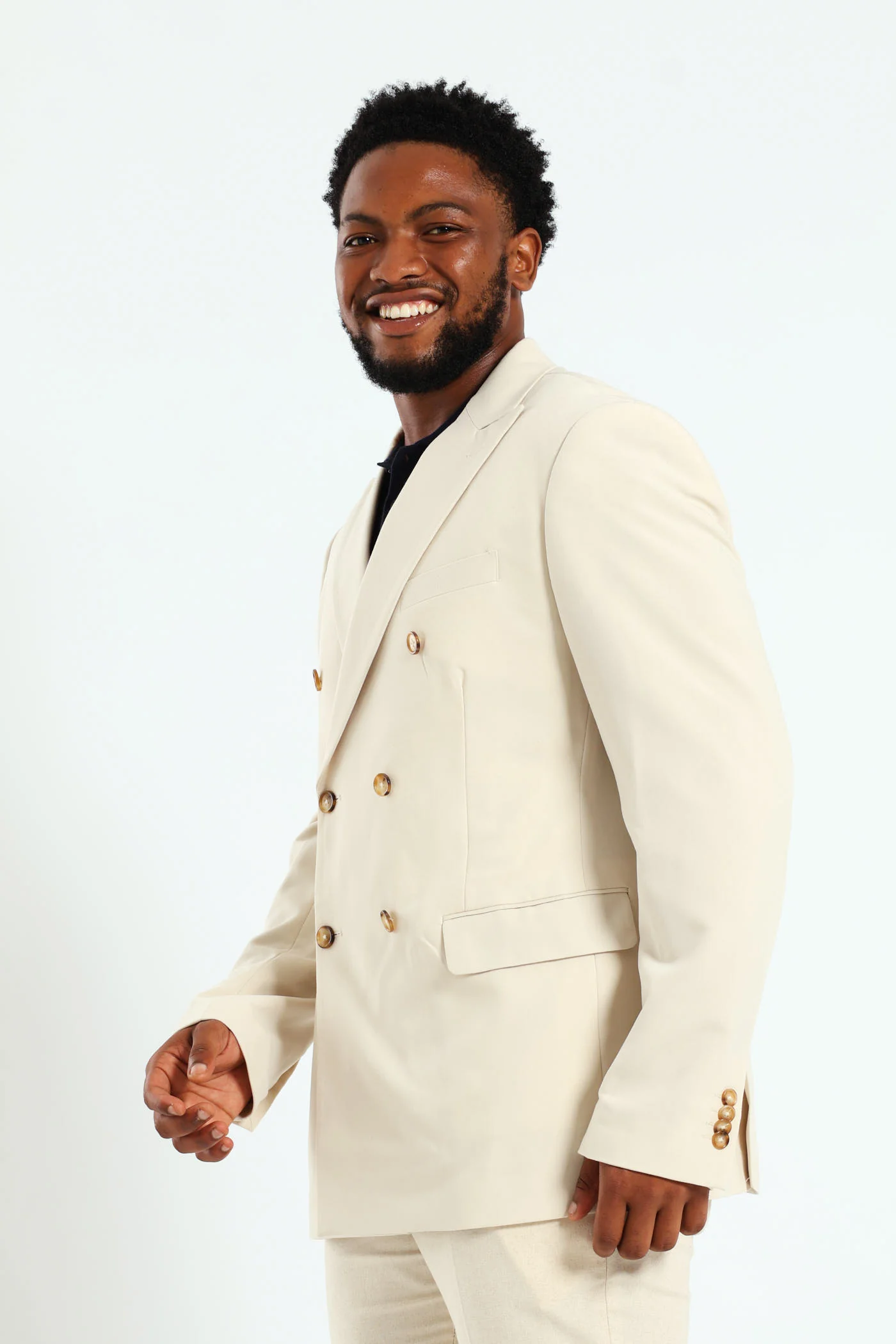 Slim Double Breasted Blazer - Neutral - Image 3