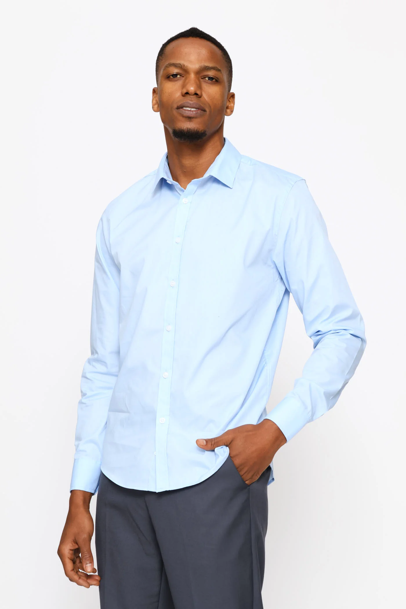 Slim Easy Care Long Sleeve Shirt - Light Blue - Image 2
