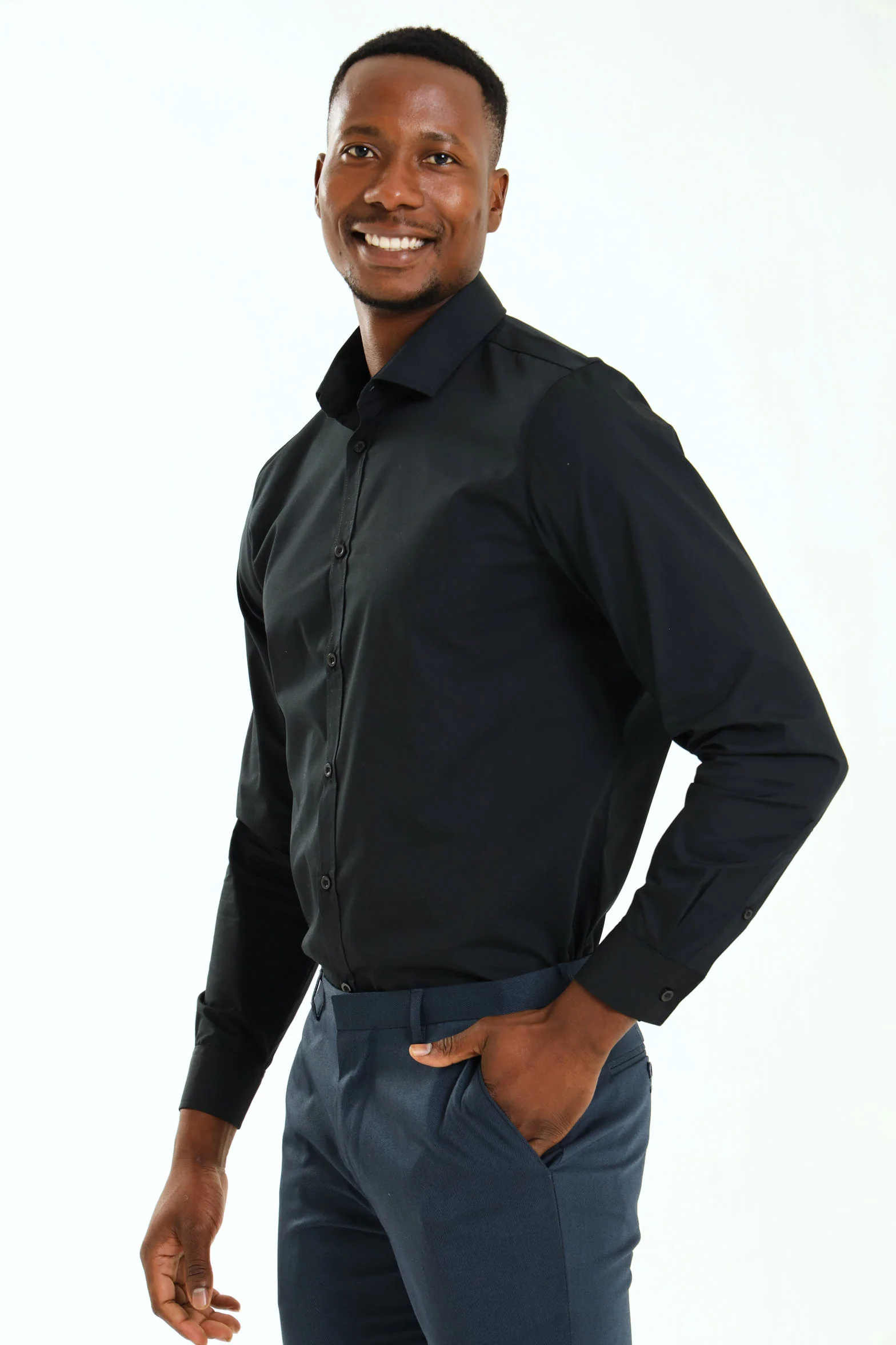 Slim Easy Care Long Sleeve Shirt - Black - Image 3