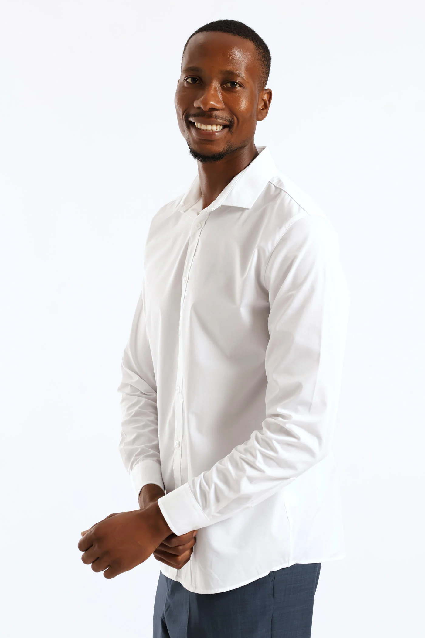 Slim Easy Care Long Sleeve Shirts - White - Image 3