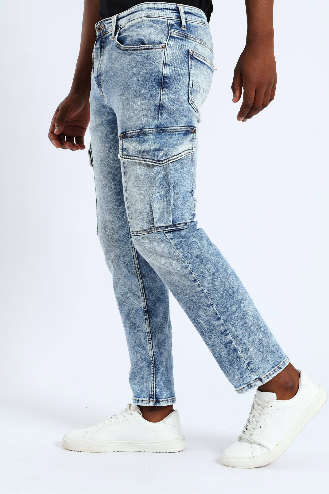 Slim Fit Cargo Stretch Denim - Mid Blue - Image 2