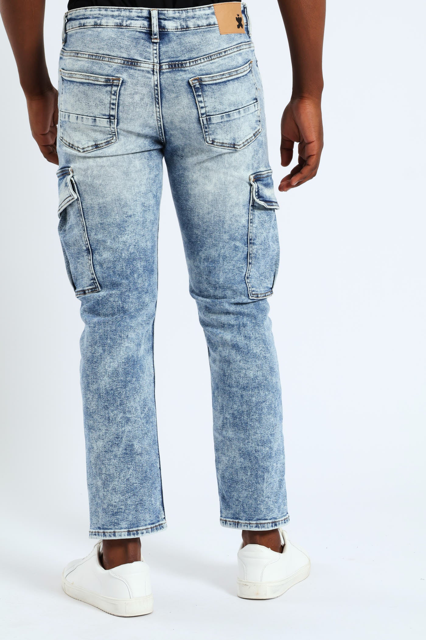 Slim Fit Cargo Stretch Denim - Mid Blue - Image 4