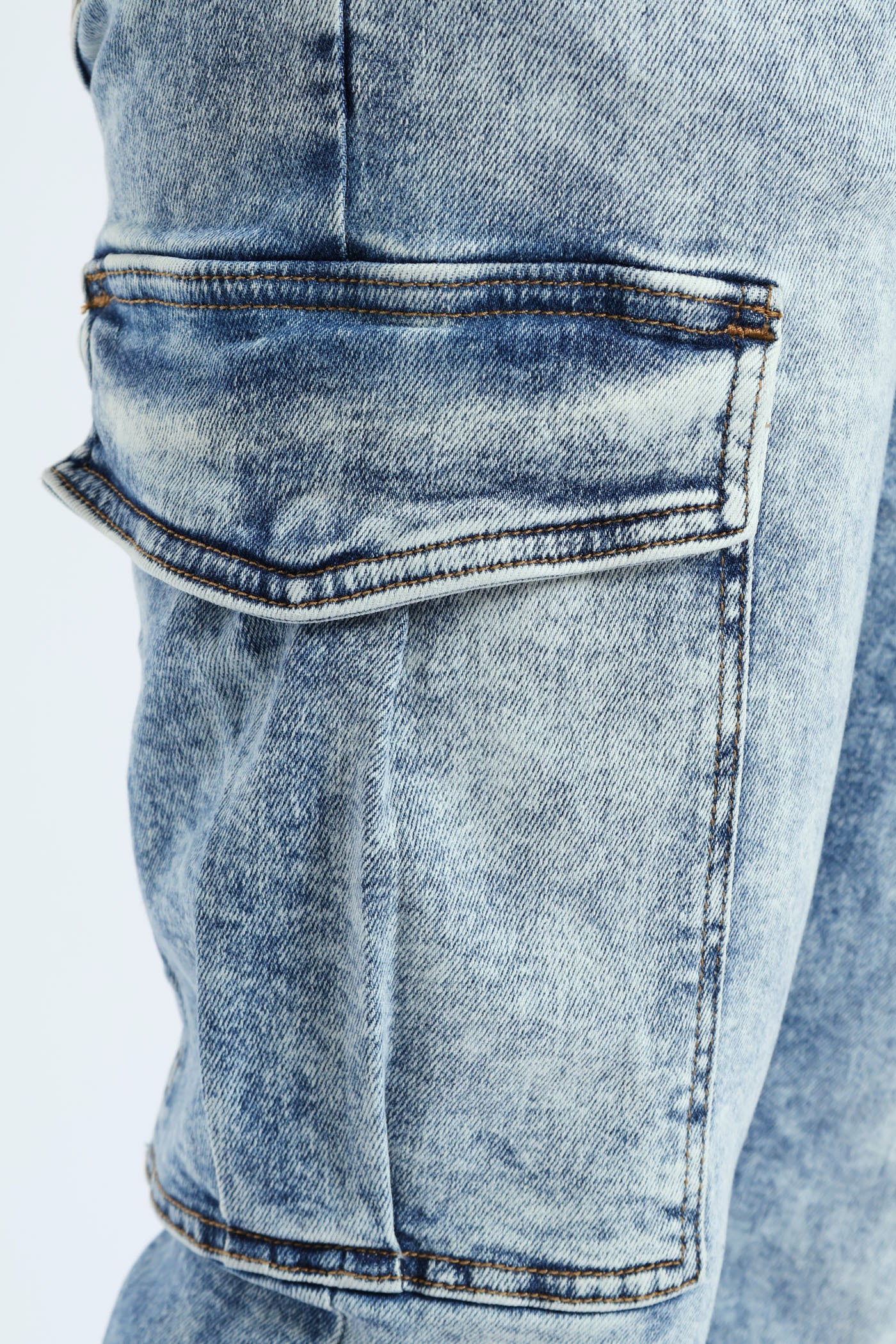 Slim Fit Cargo Stretch Denim - Mid Blue - Image 5