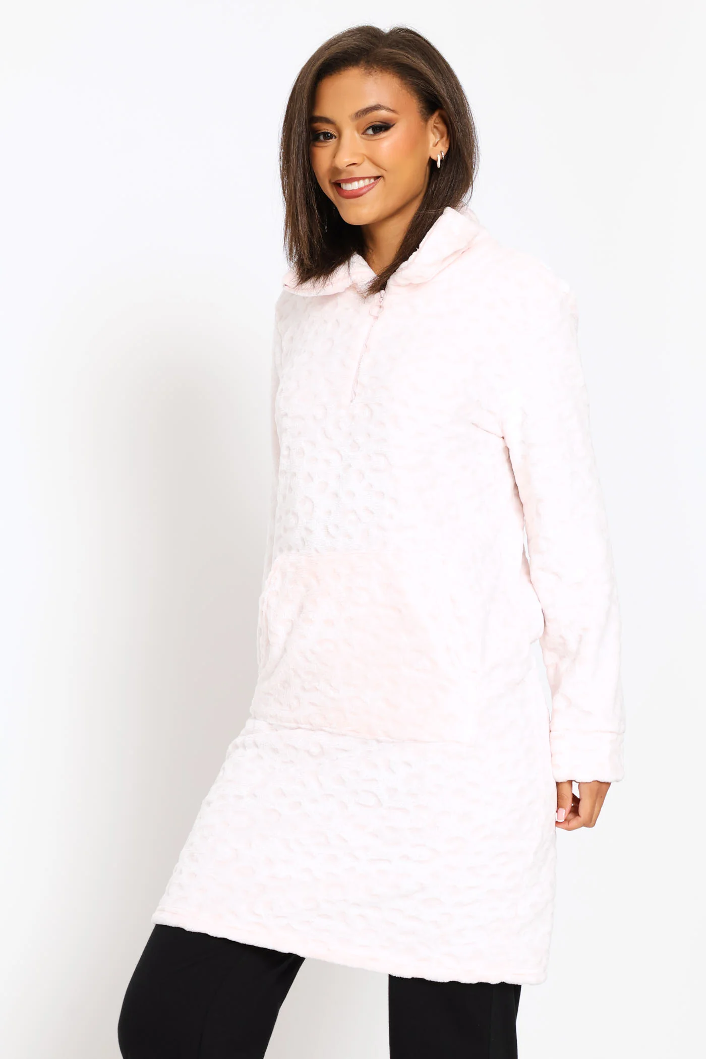 Slim Fit Quarter  Zip Funnel Neck Snuggie - Pink - Image 3