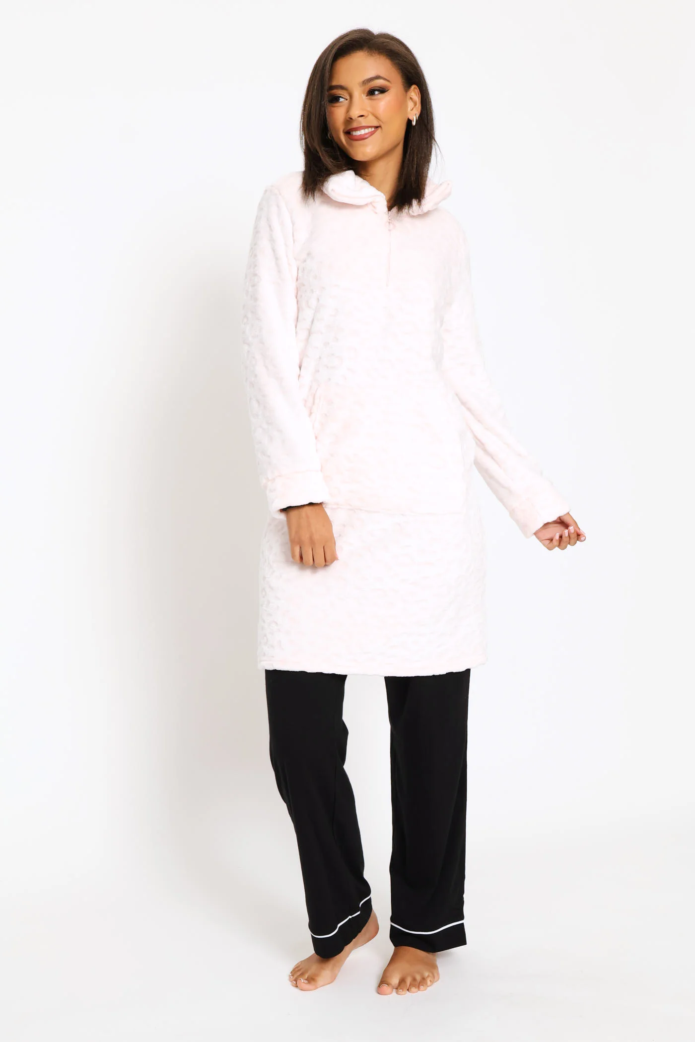 Slim Fit Quarter  Zip Funnel Neck Snuggie - Pink - Image 5