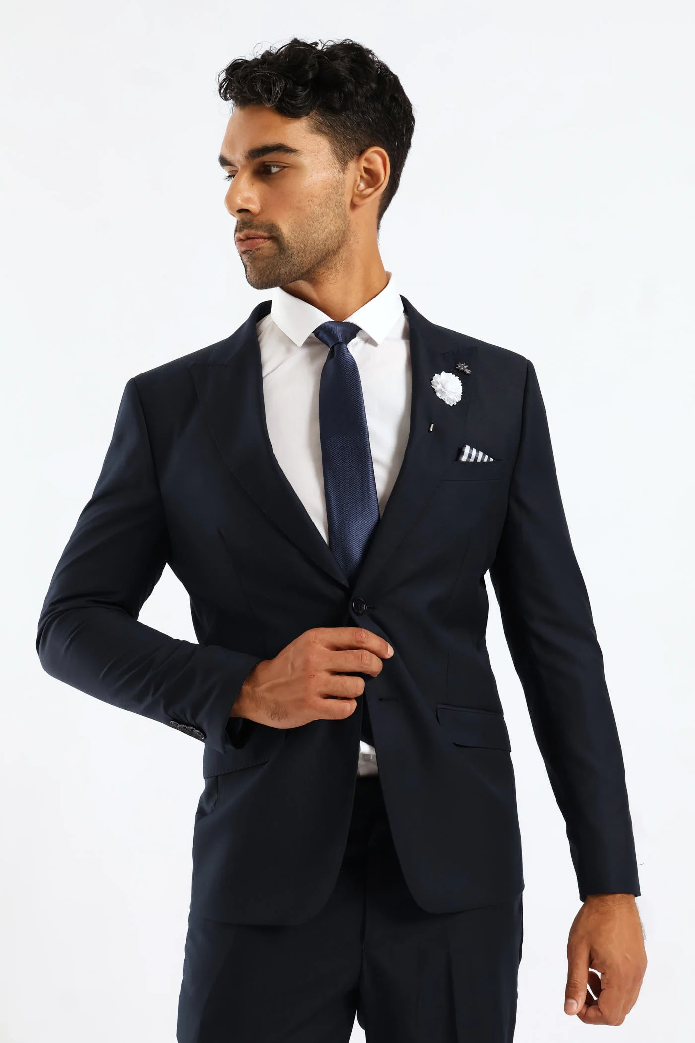 Slim Fit Viscose Blend Jacket - Navy - Image 3