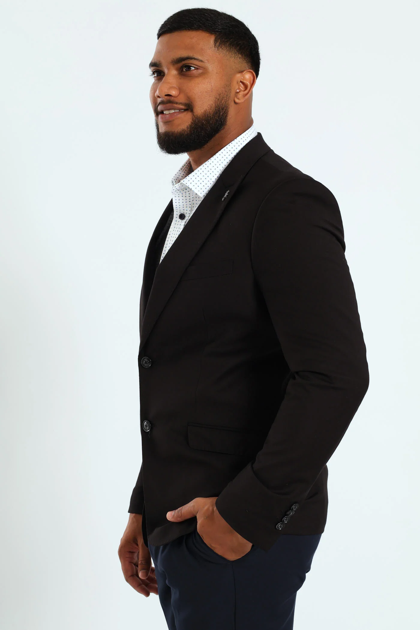 Slim Fit Viscose Blend Jackets - Black - Image 3