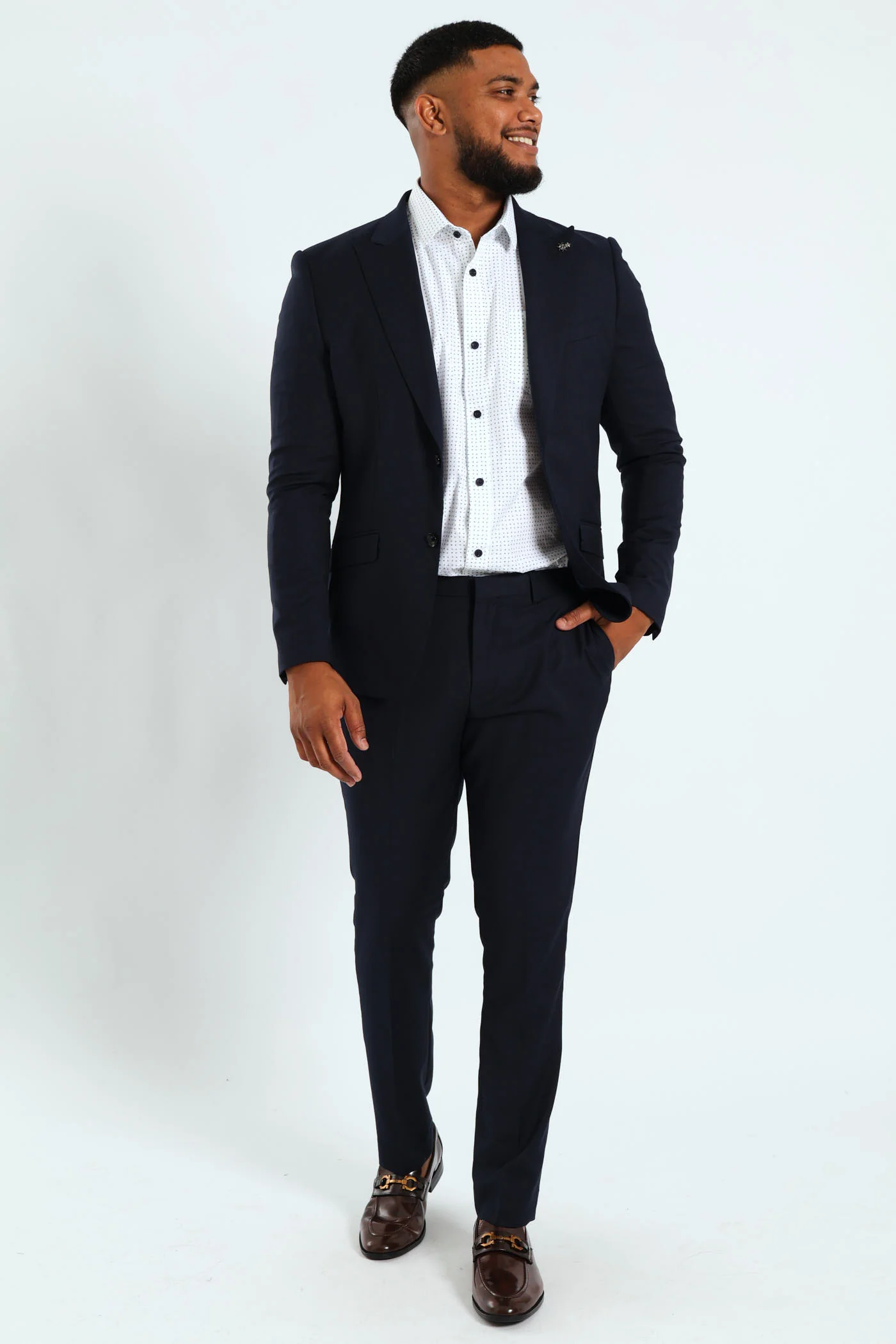 Slim Fit Viscose Blend Suit Trouser - Navy - Image 5
