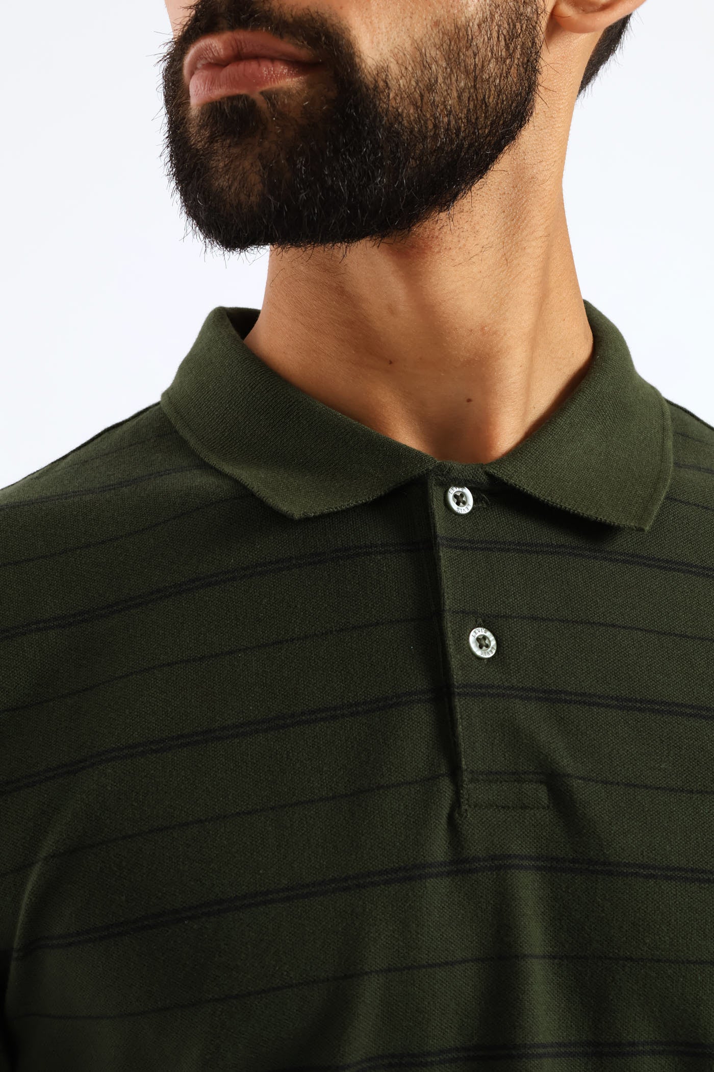 Slim Housemark Stripe Polo Golfer - Olive - Image 2