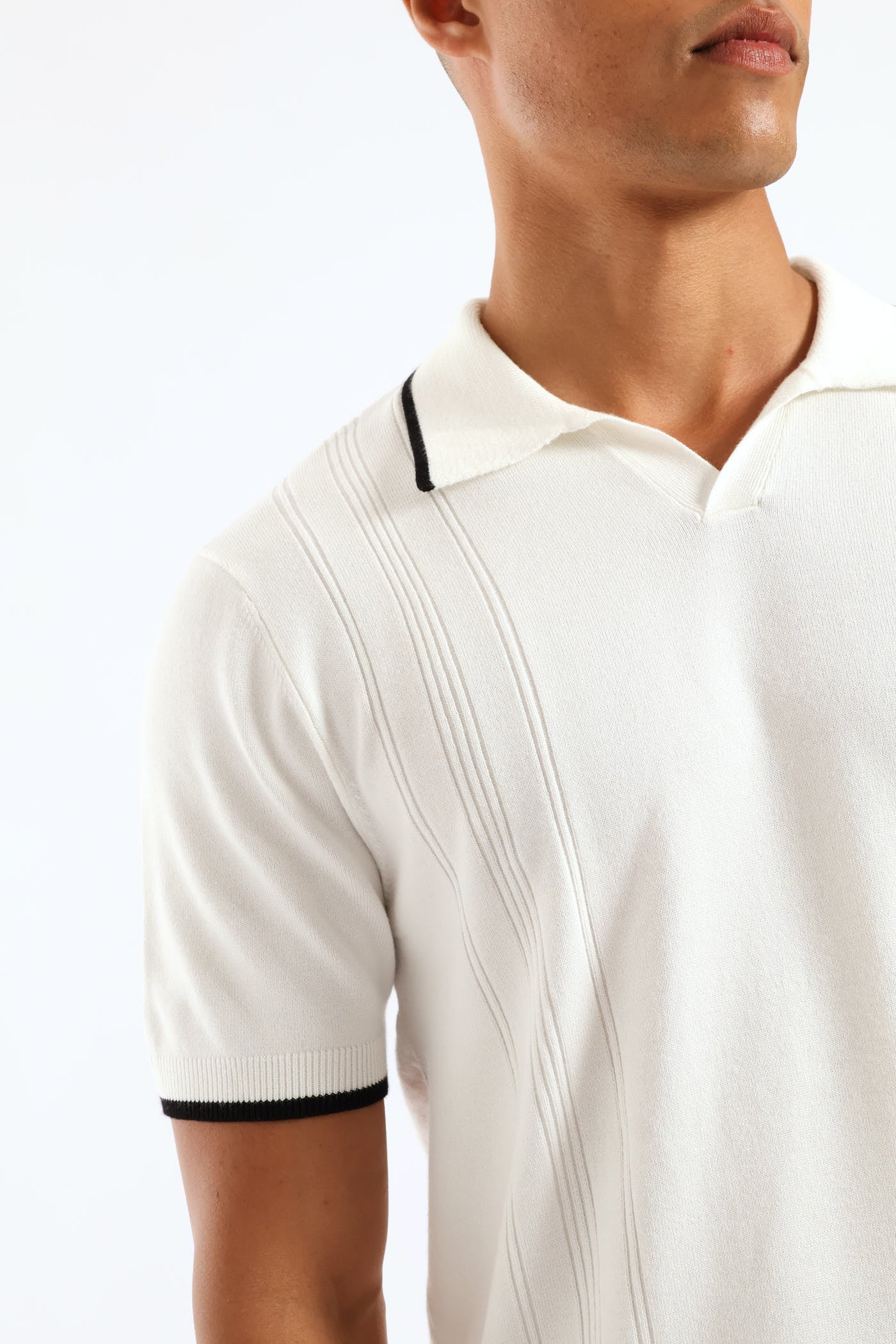 Slim Johnny Collar Knit Tee - White - Image 2