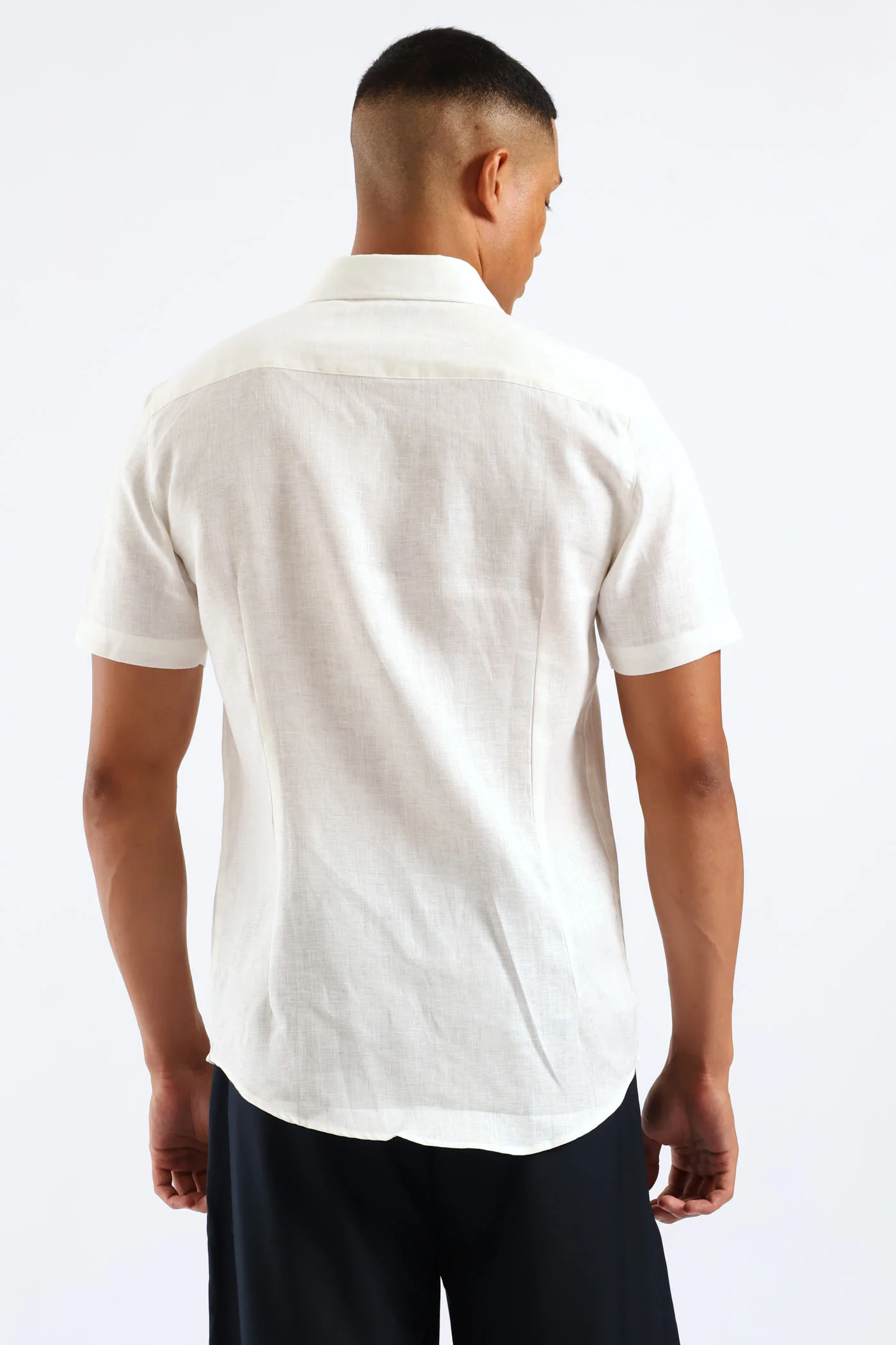 Slim Linen Look Textured Shirt - White - Image 3