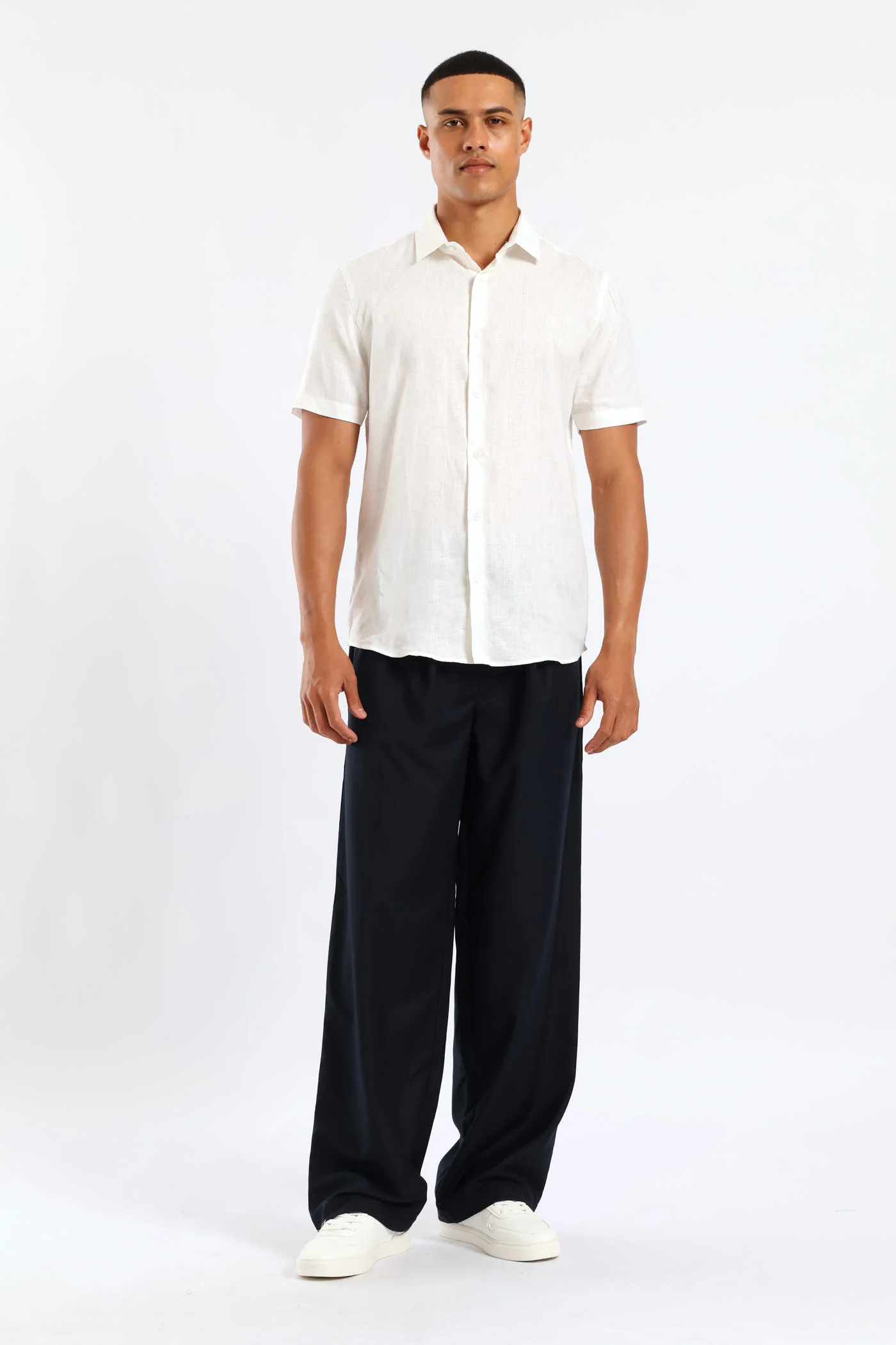 Slim Linen Look Textured Shirt - White - Image 4