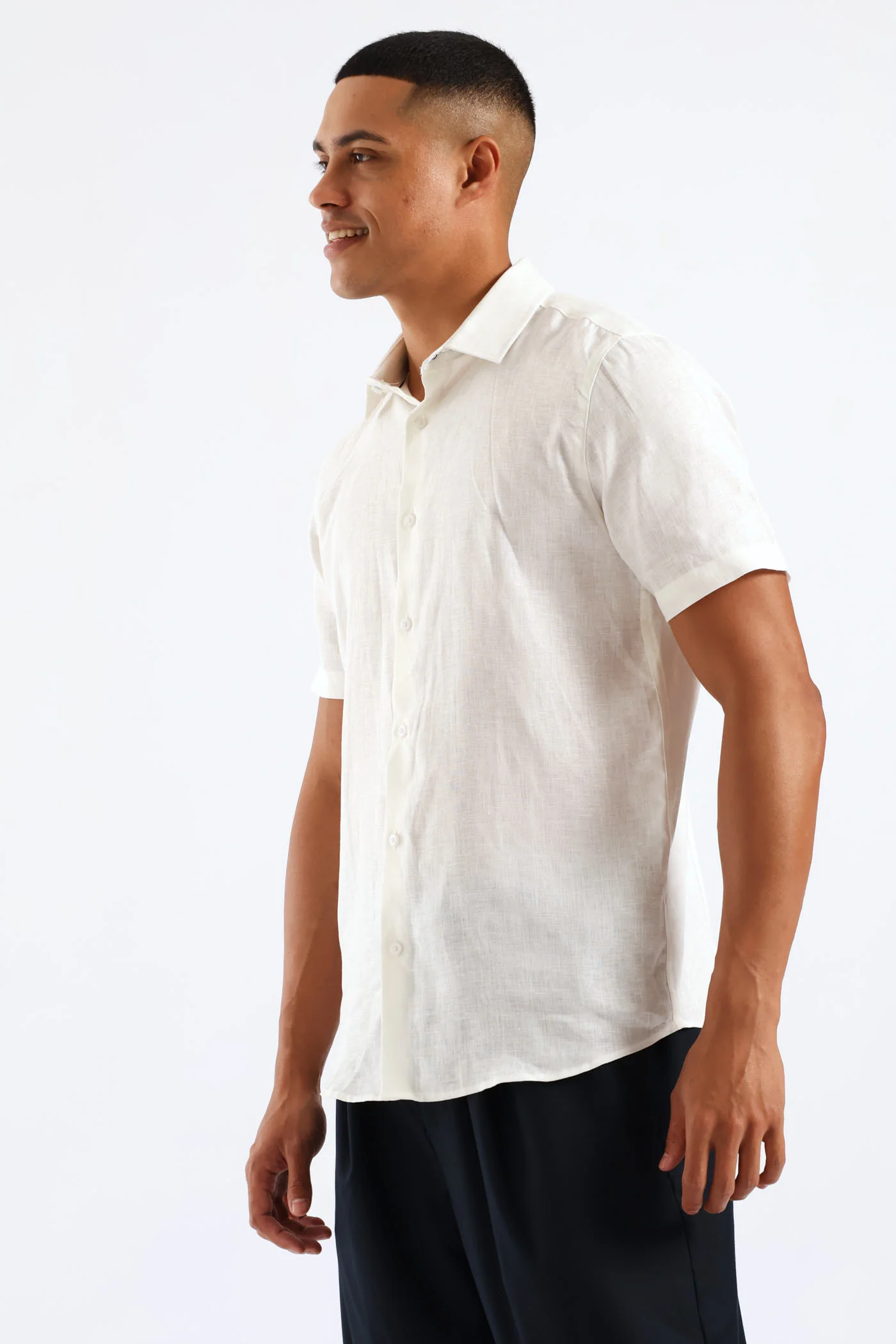 Slim Linen Look Textured Shirt - White - Image 5