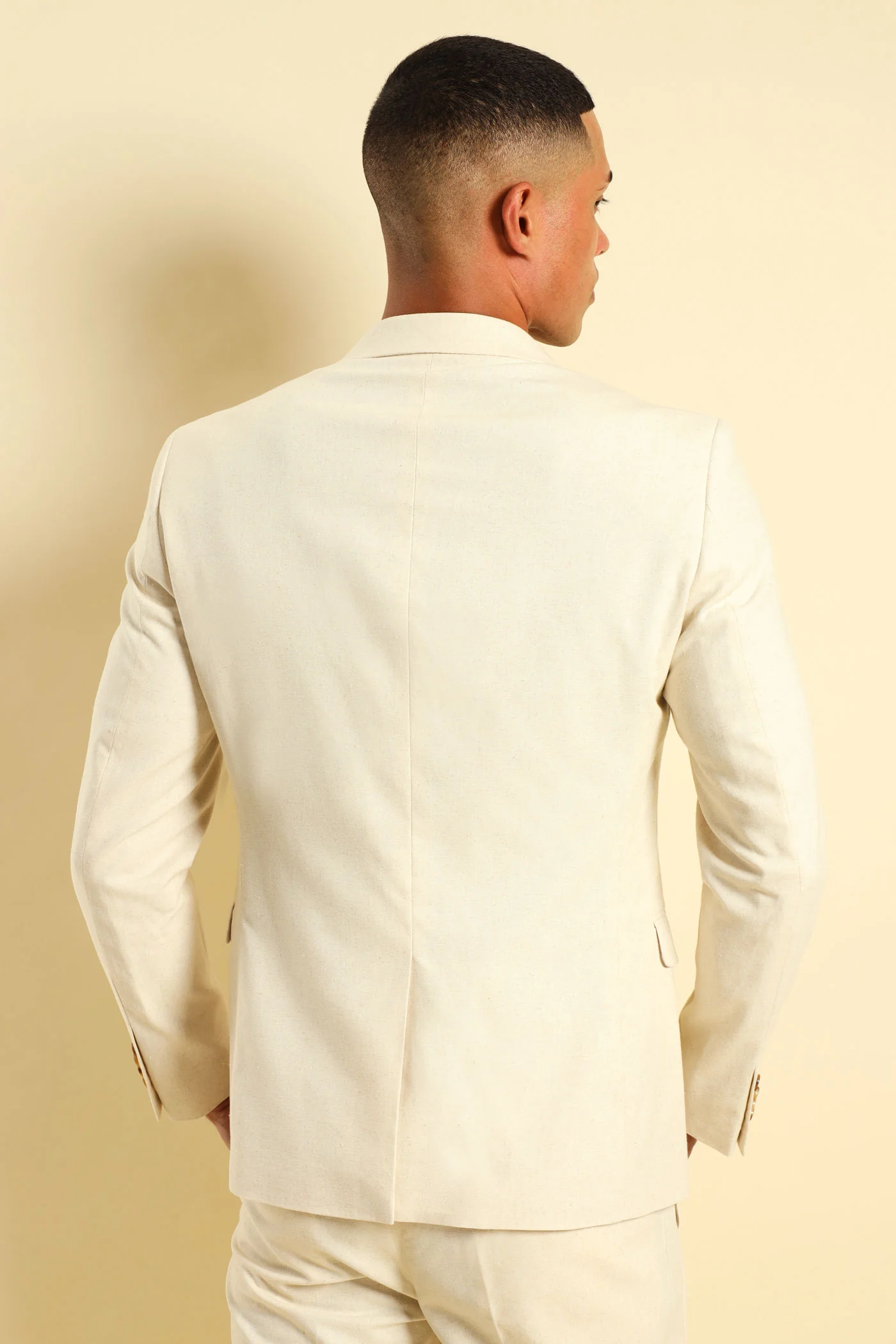 Slim Linen Suit Jacket - Natural - Image 5