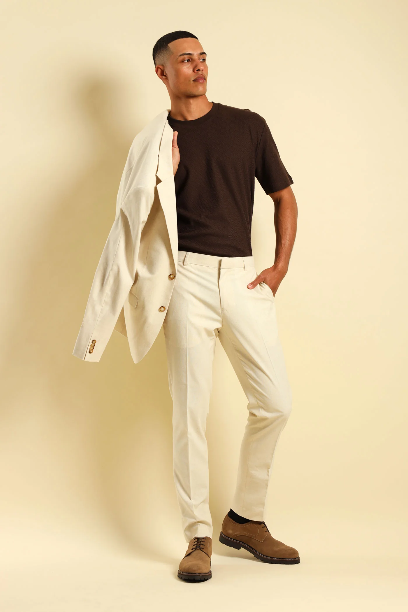 Slim Linen Suit Trouser - Natural - Image 2