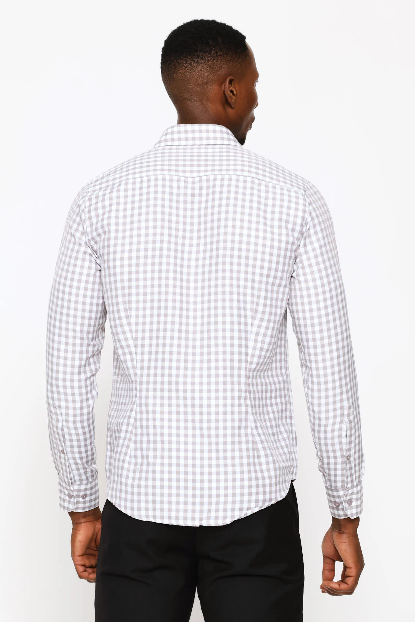 Slim Long Sleeve Check Textured Shirt - Grey/White - Image 4