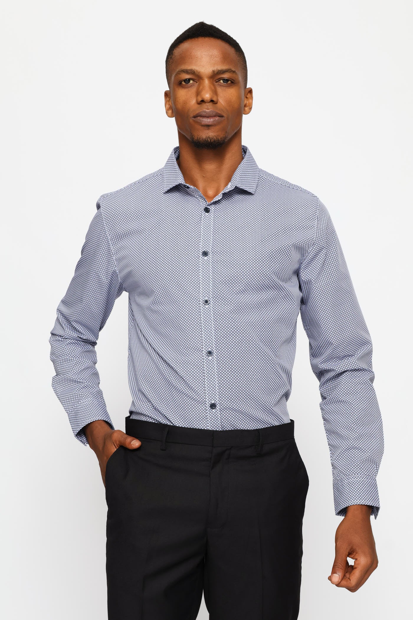 Slim Long Sleeve Mosaic Printed Shirt - Multi - Image 3