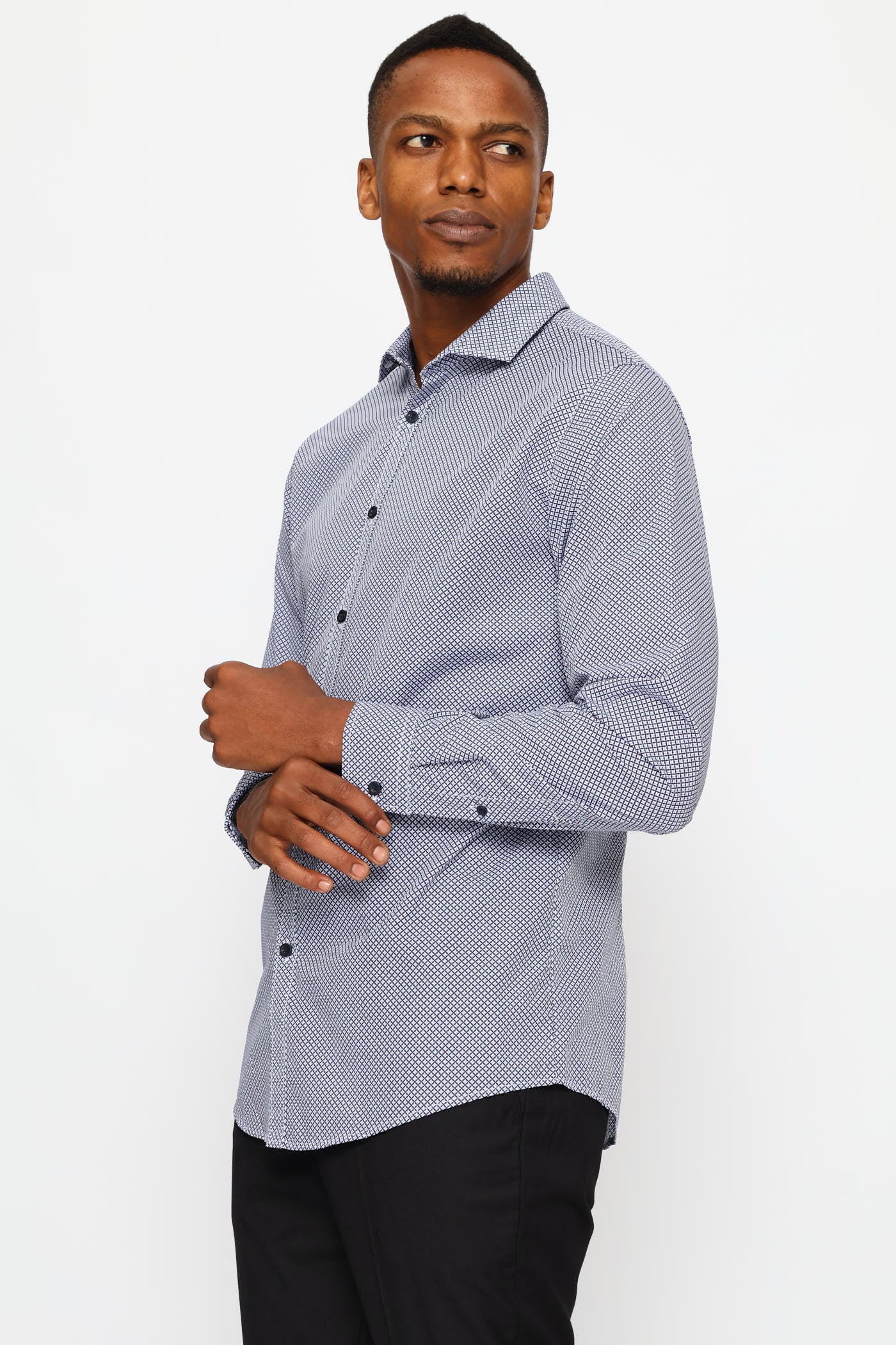 Slim Long Sleeve Mosaic Printed Shirt - Multi - Image 4