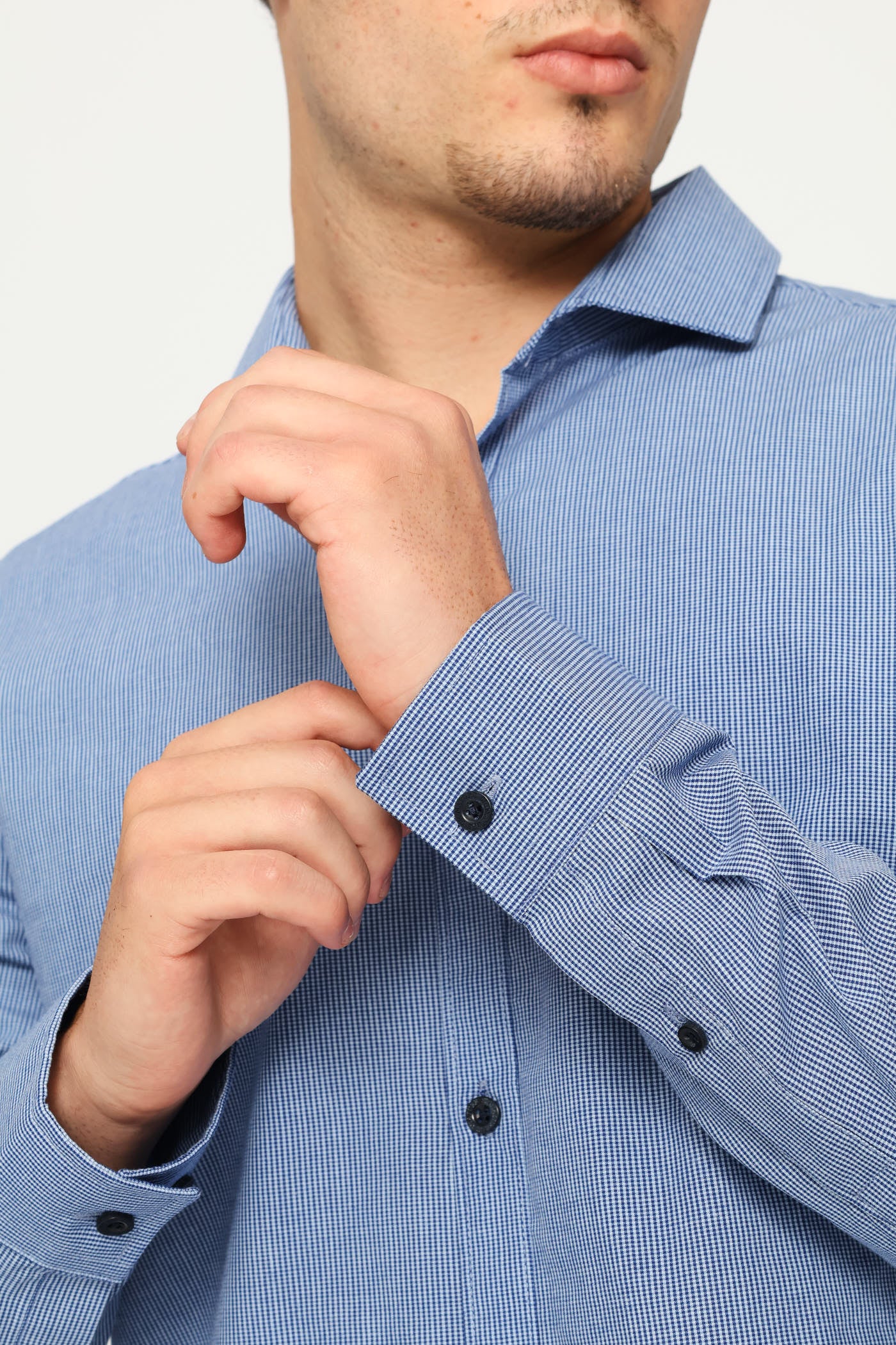 Slim Mini Check Printed Shirt - Mid Blue - Image 2