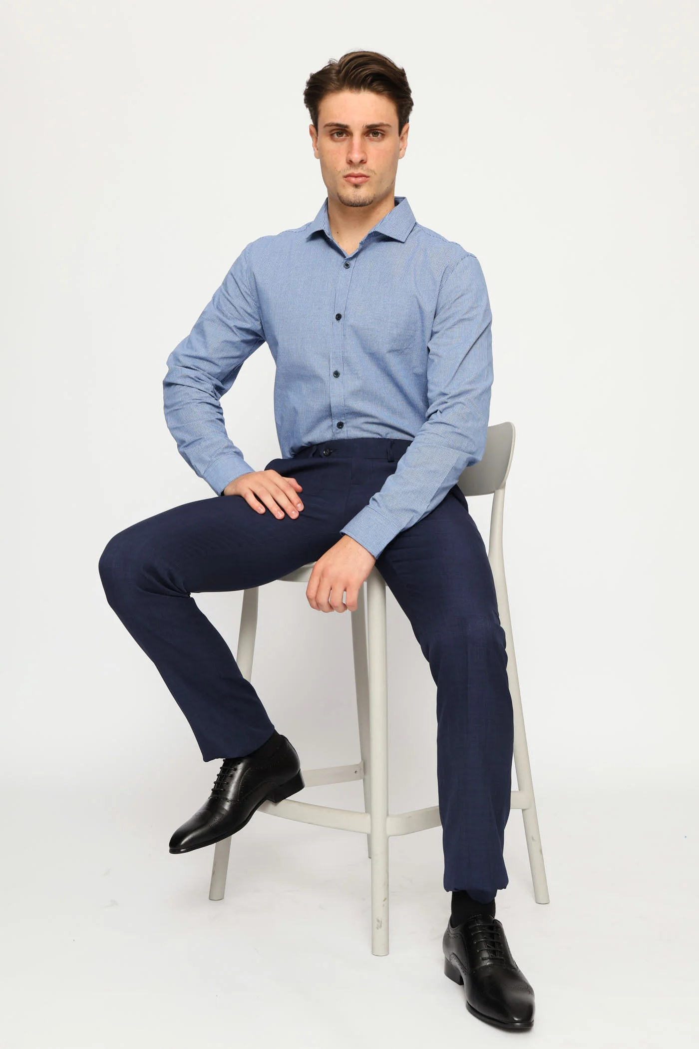 Slim Mini Check Printed Shirt - Mid Blue - Image 4