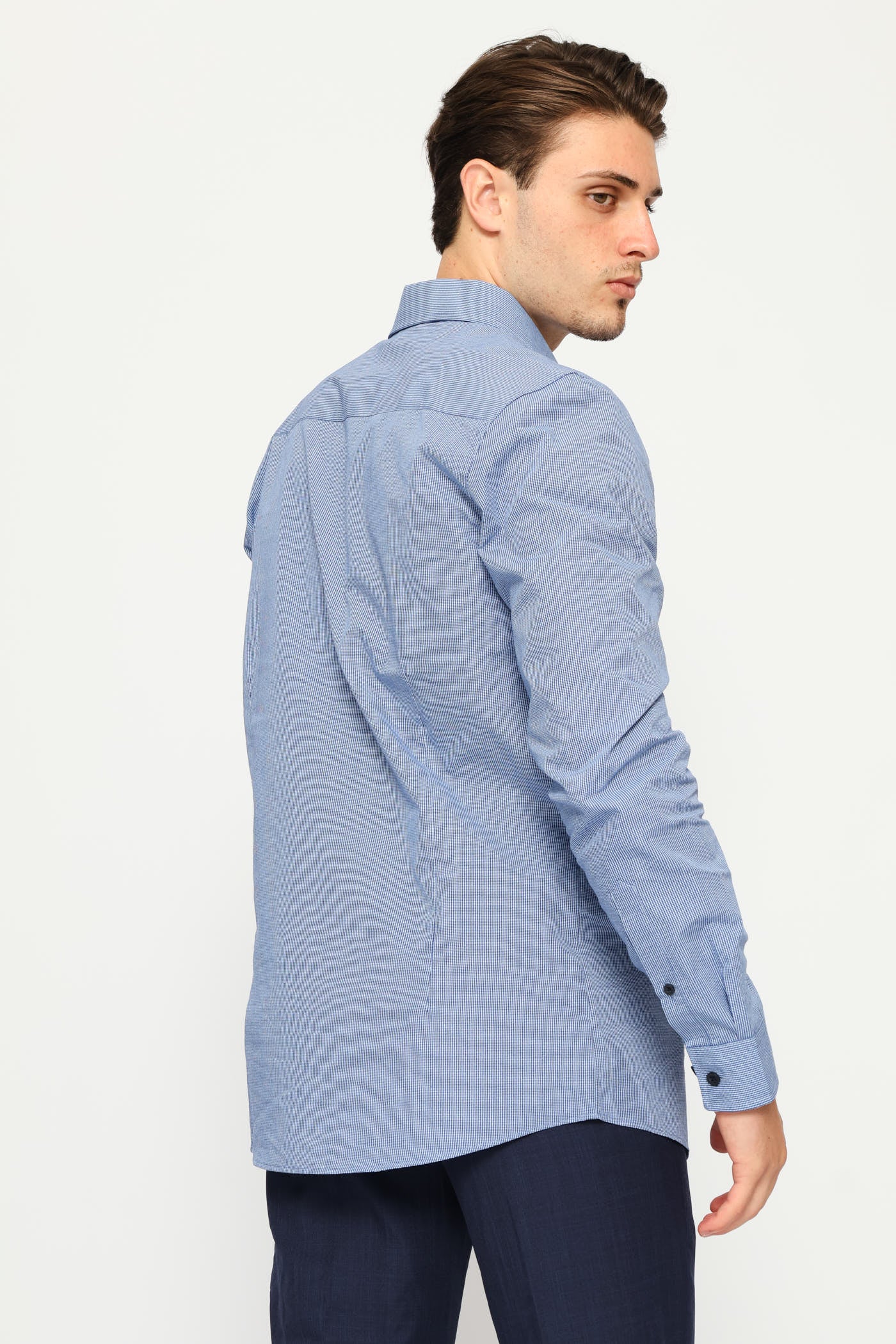 Slim Mini Check Printed Shirt - Mid Blue - Image 6