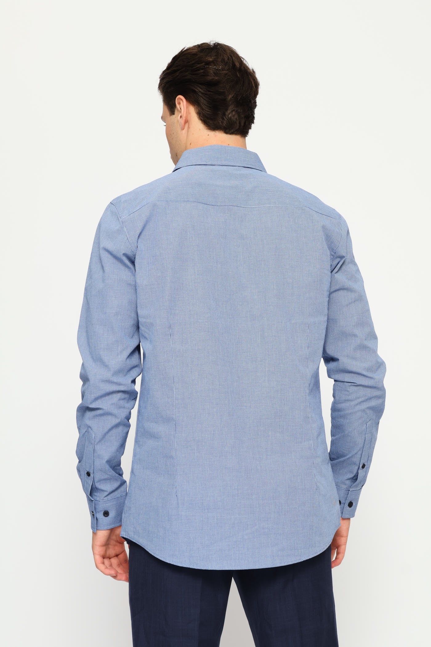Slim Mini Check Printed Shirt - Mid Blue - Image 7