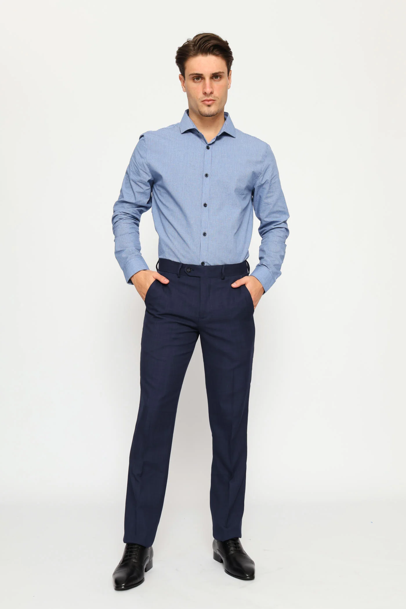 Slim Mini Check Printed Shirt - Mid Blue - Image 8