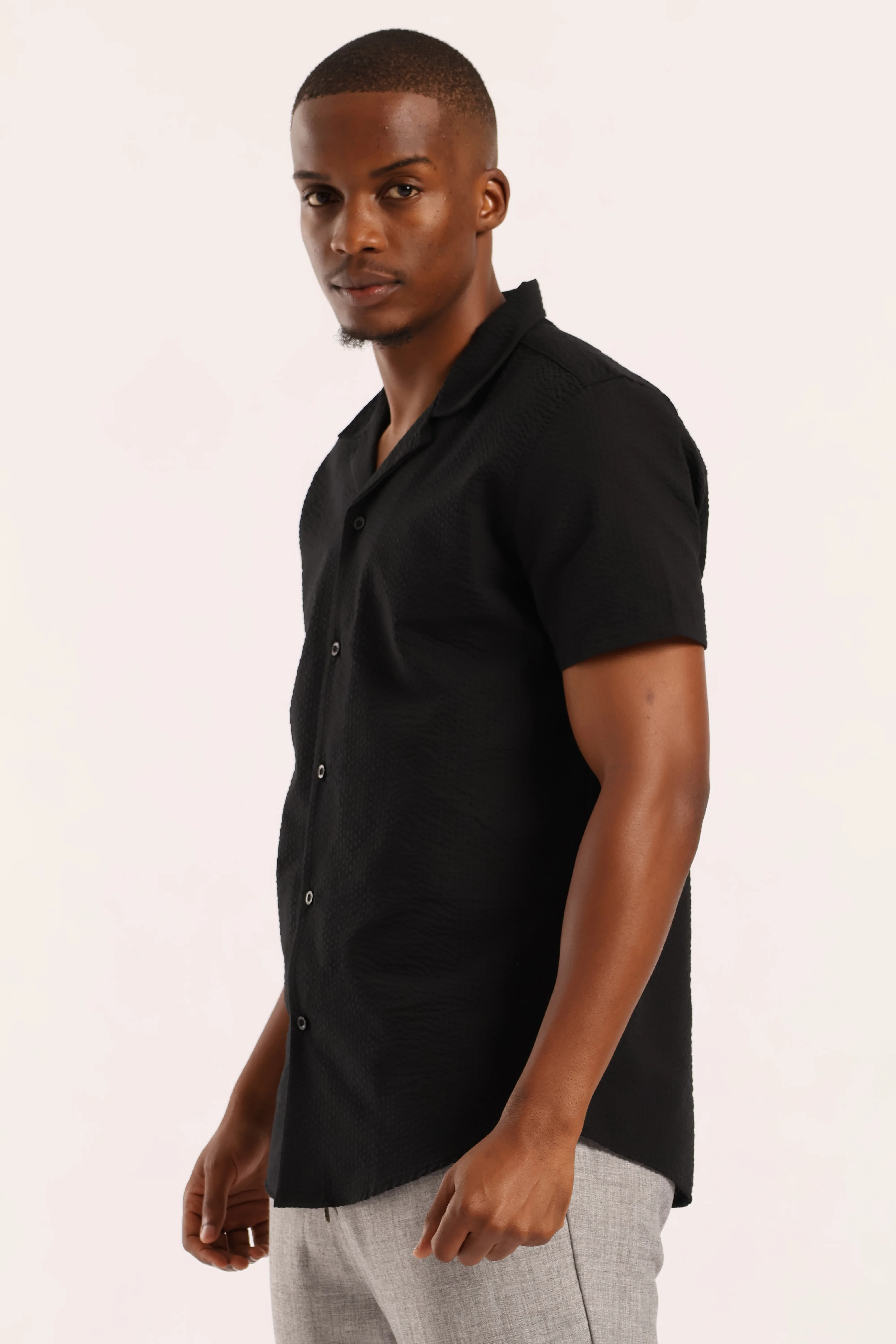 Slim Seersucker Texture Shirt - Black - Image 3