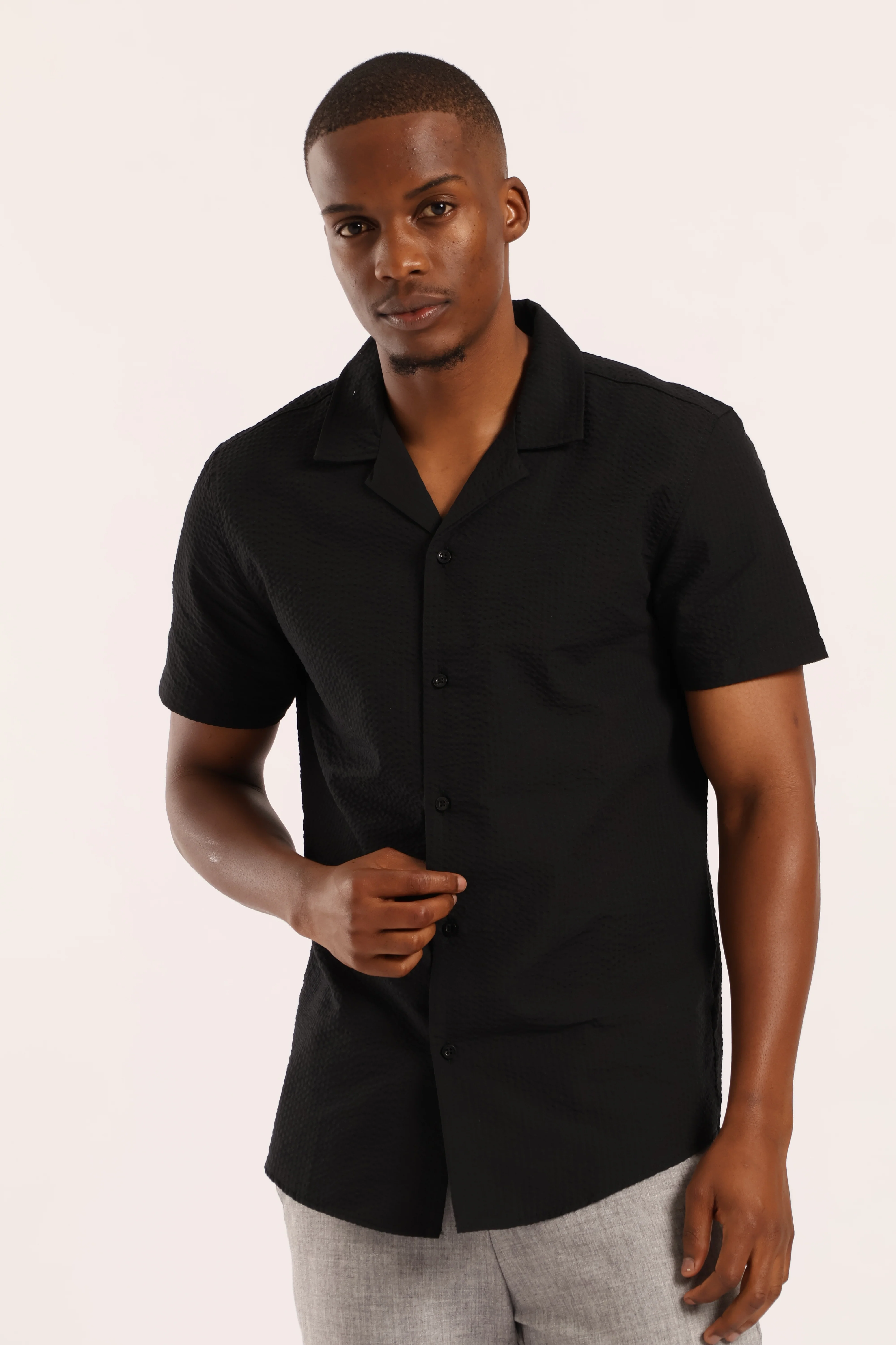 Slim Seersucker Texture Shirt - Black - Image 4