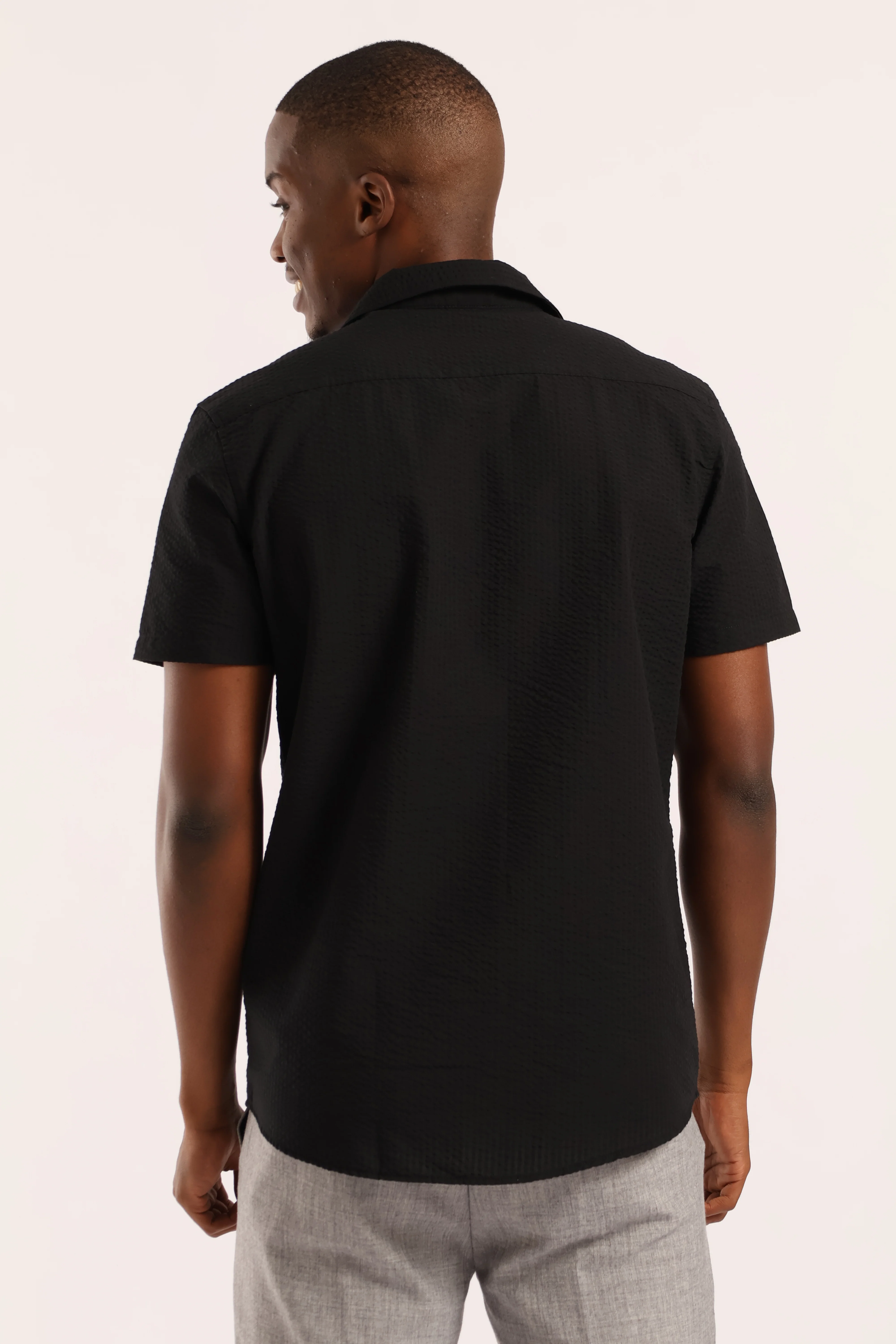 Slim Seersucker Texture Shirt - Black - Image 5