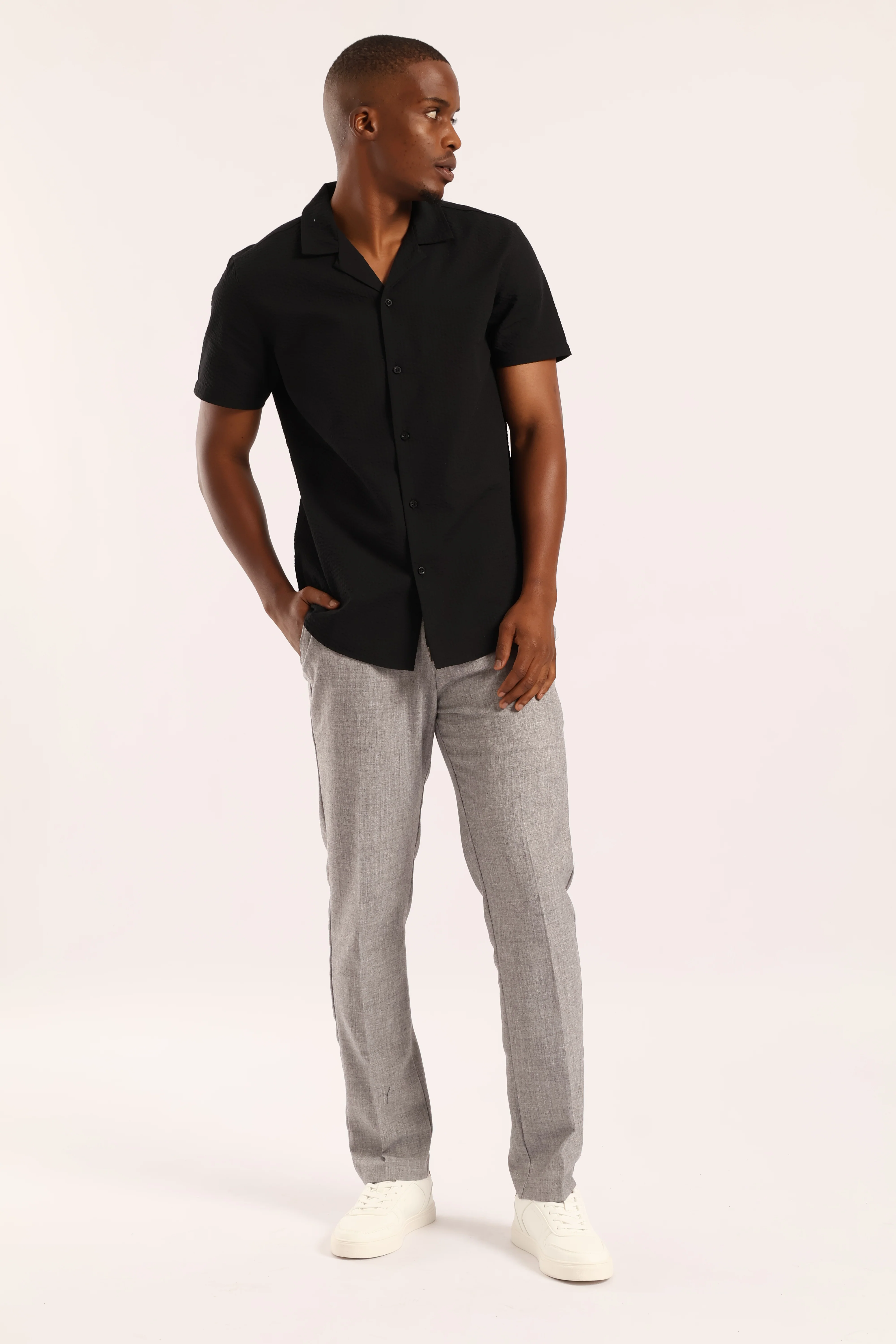 Slim Seersucker Texture Shirt - Black - Image 6