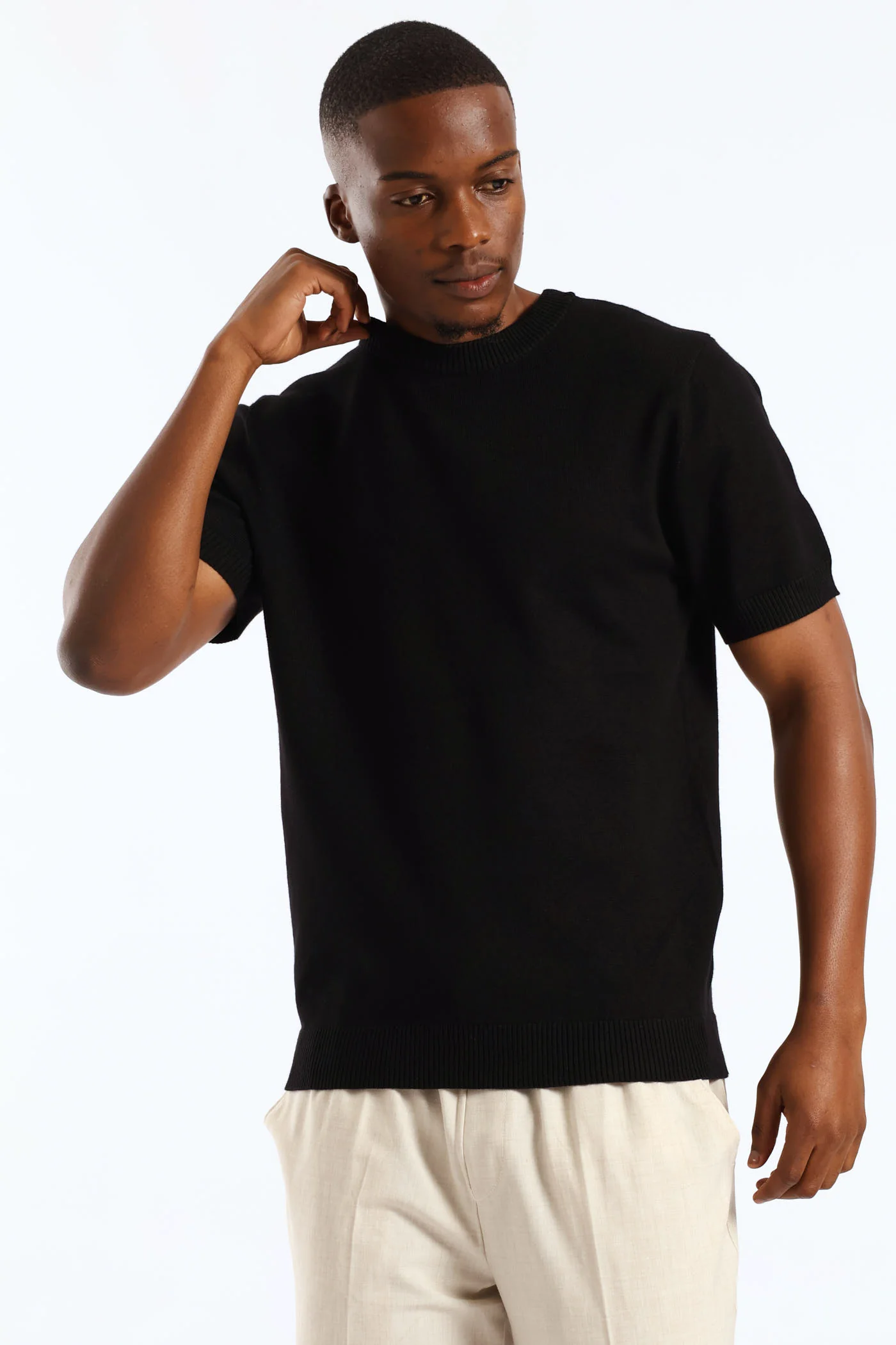 Slim Smart Knit Tee - Black - Image 2