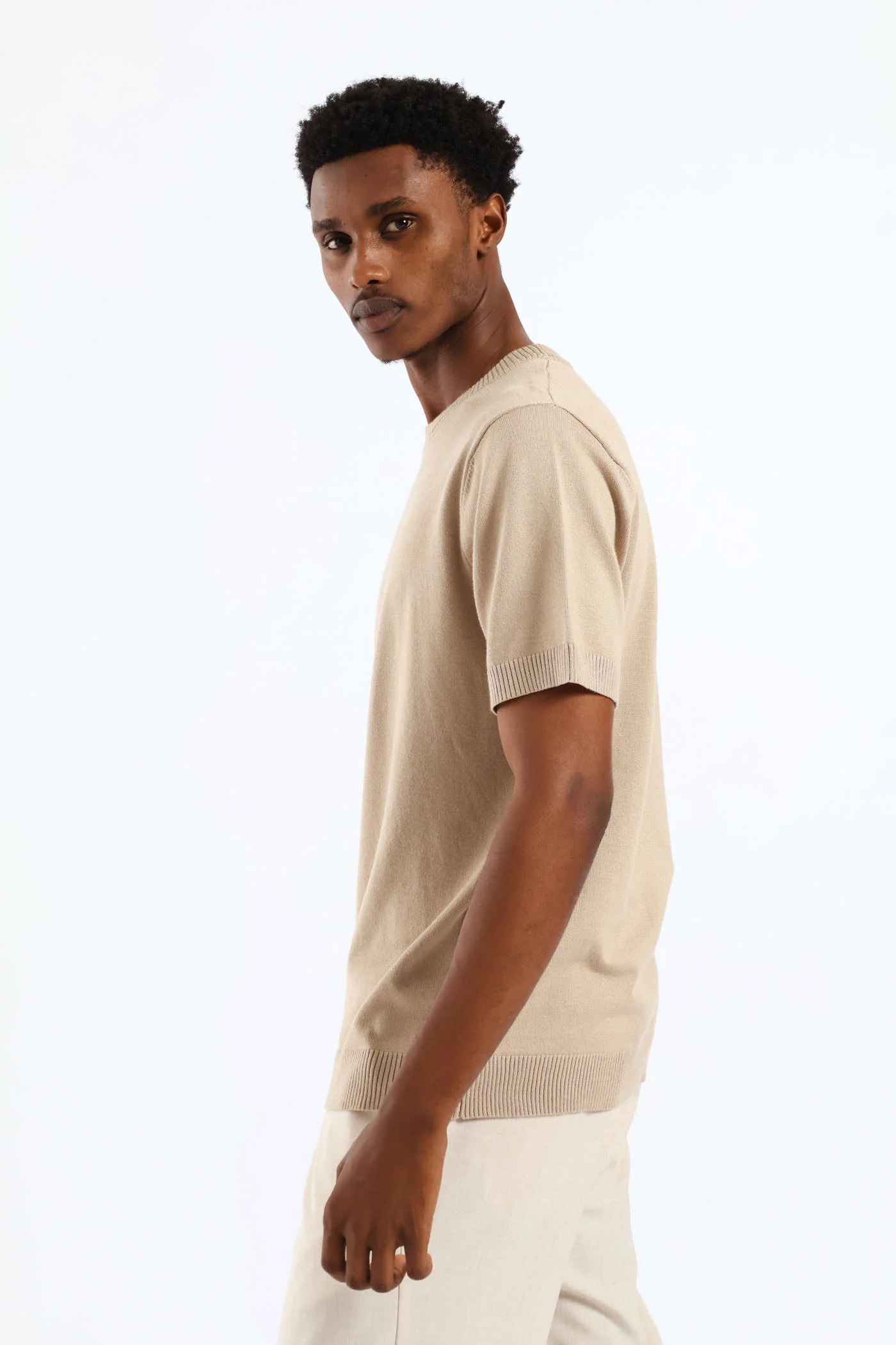 Slim Smart Knit Tee - Stone - Image 3
