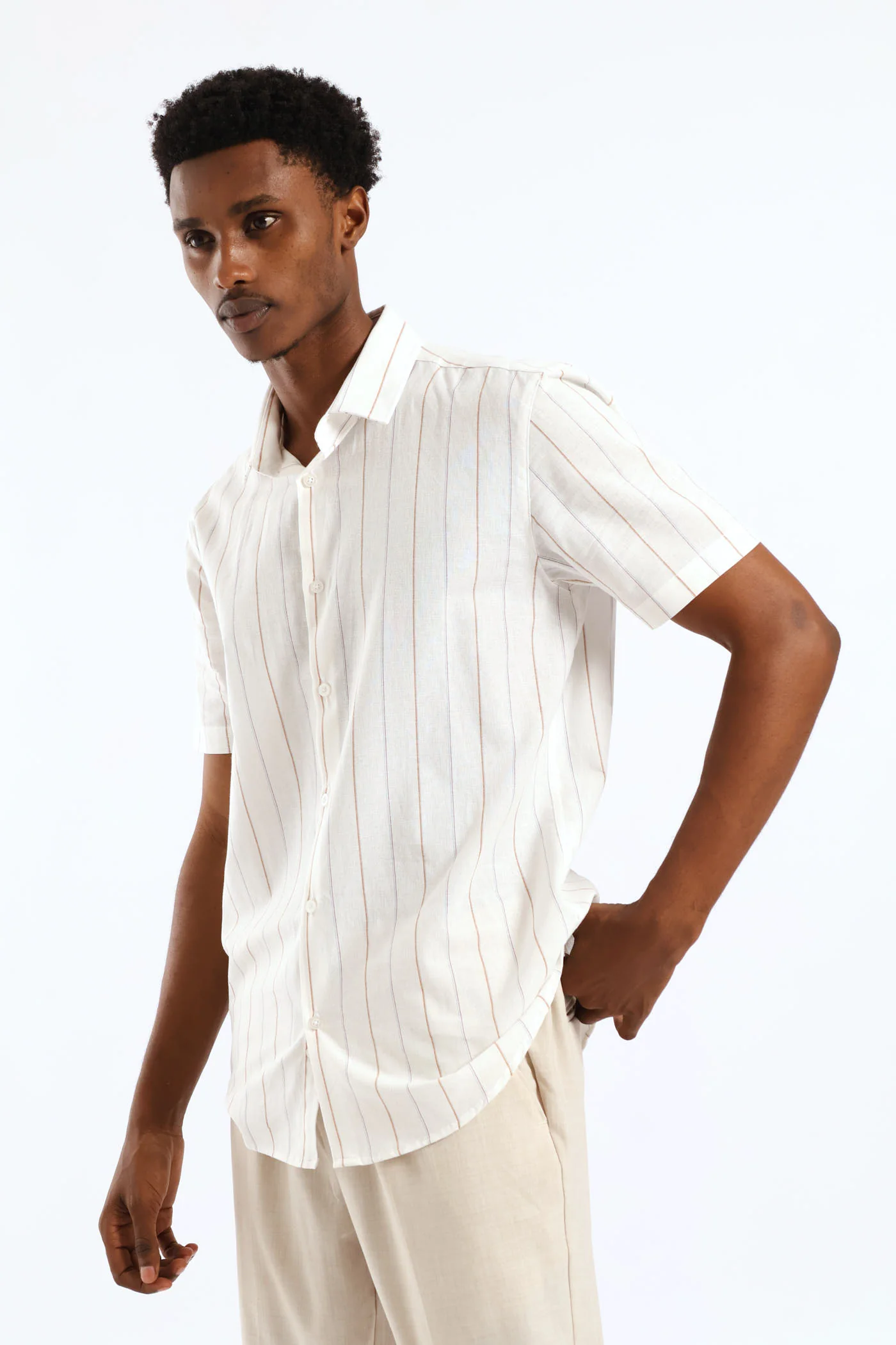 Slim Stripe Printed Shirt - Stone - Image 3