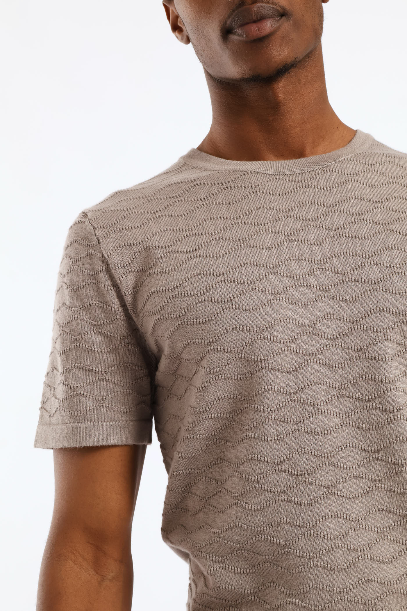 Slim Surface Interest Knit Tee - Taupe - Image 5