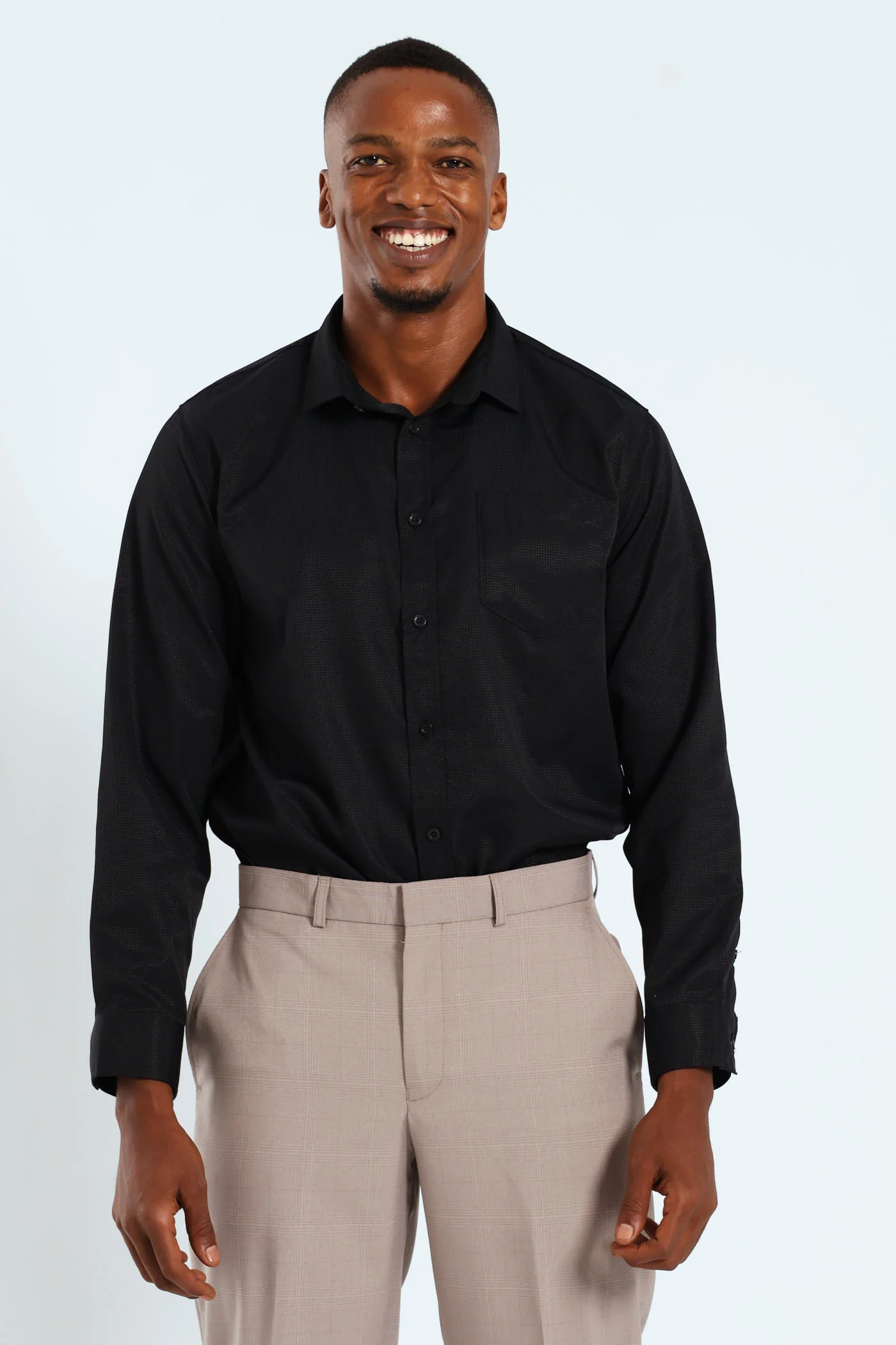 Slim Textured Long Sleeve Shirt - Black - Image 11
