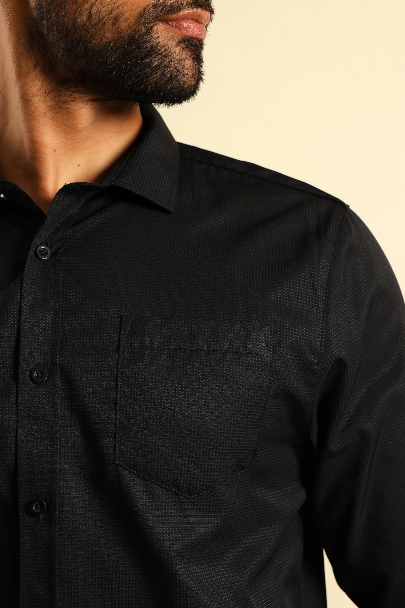 Slim Textured Long Sleeve Shirt - Black - Image 2