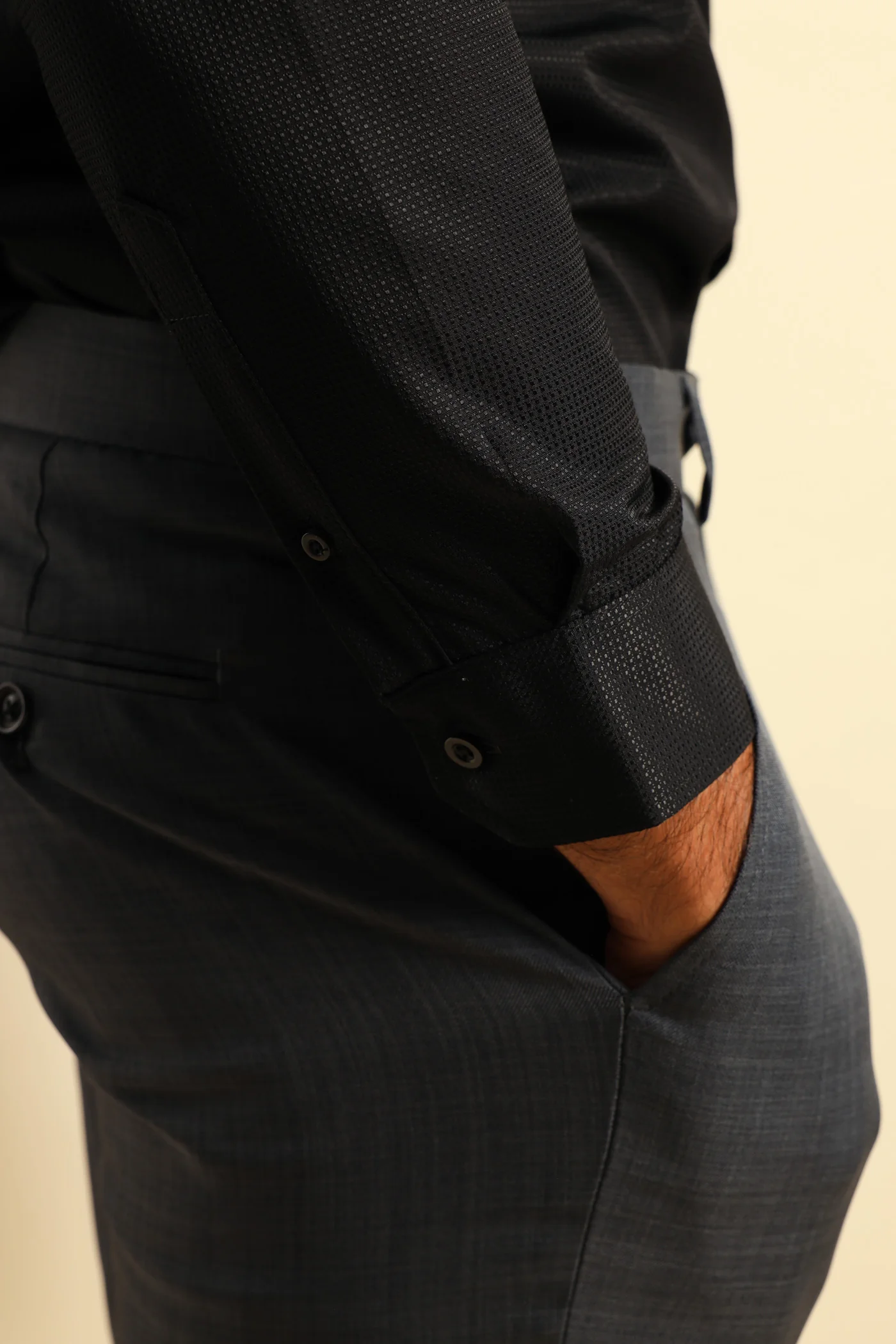 Slim Textured Long Sleeve Shirt - Black - Image 3