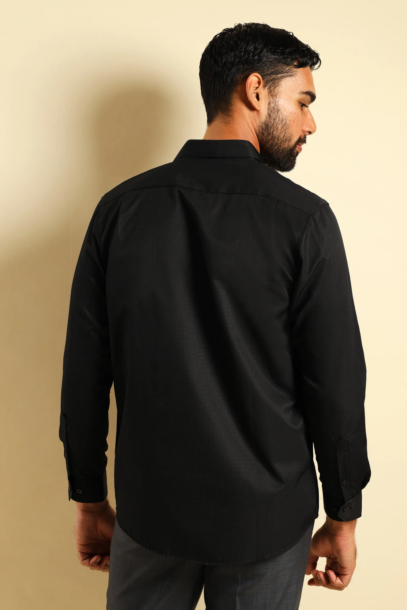 Slim Textured Long Sleeve Shirt - Black - Image 5