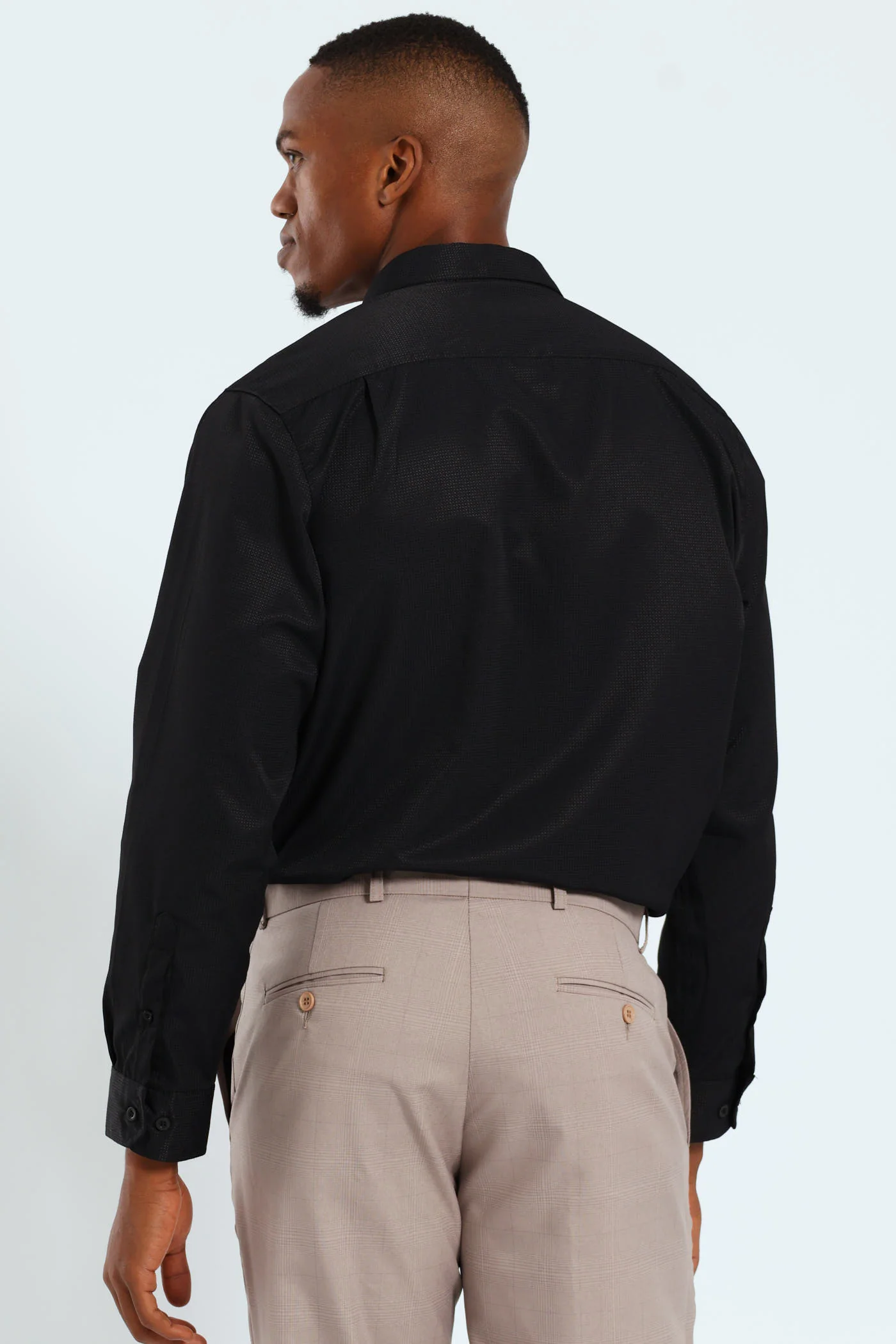 Slim Textured Long Sleeve Shirt - Black - Image 8